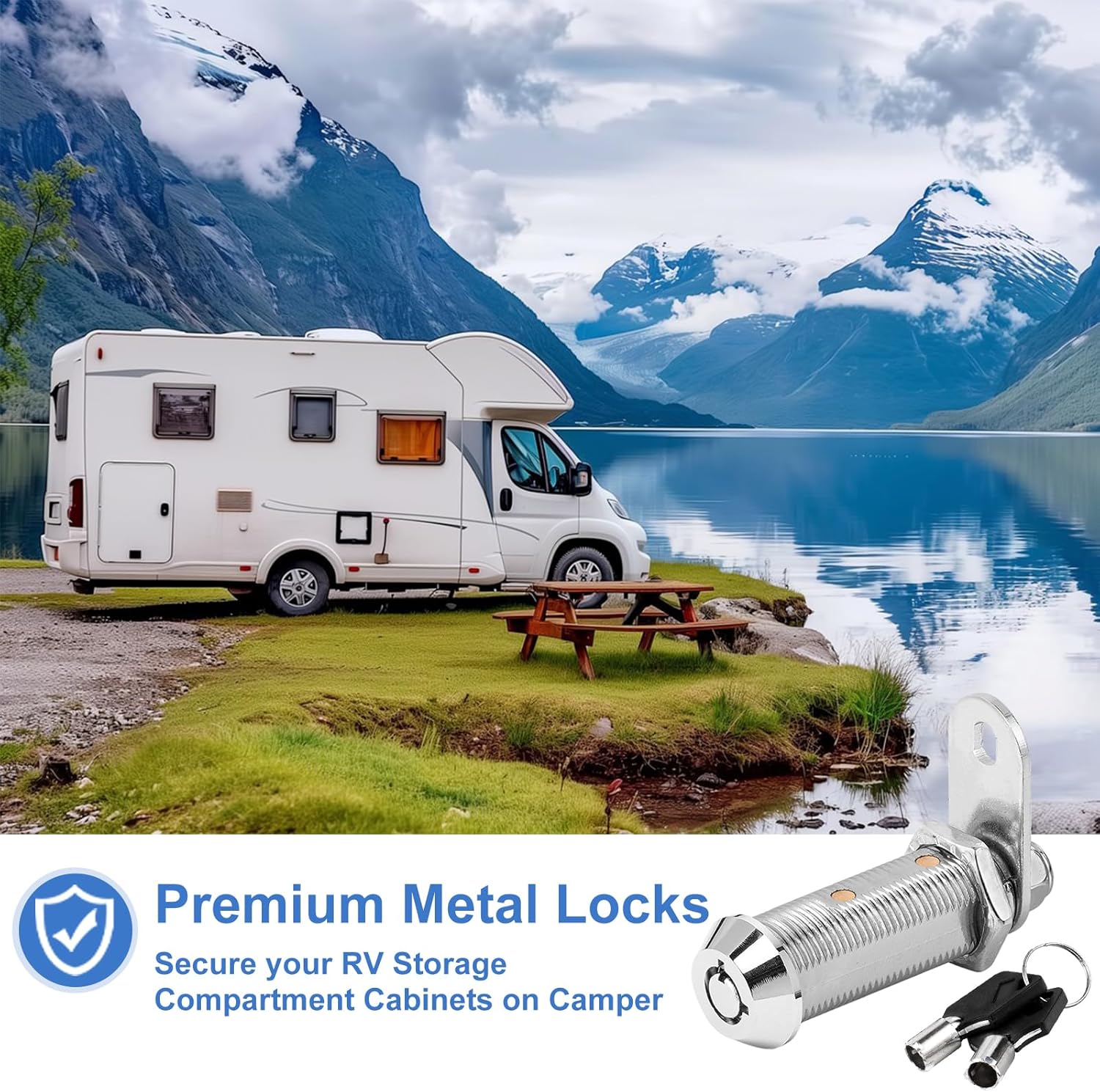 Cam RV Storage Locks Keyed Alike, 1-1/2" Fits 1-1/4" Max Door Thickness, Compartment Locks for Camper Trailer Cabinet With Keys (2 Pack)
