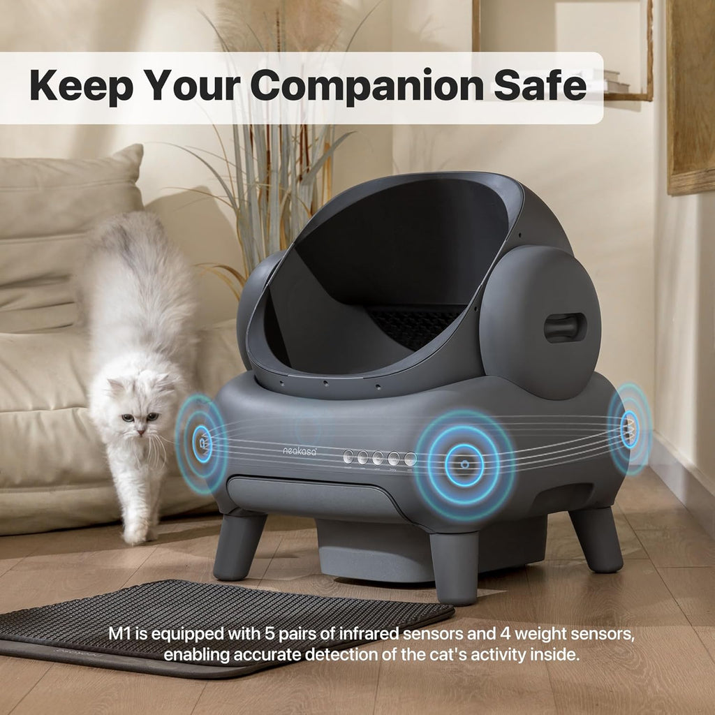 Neakasa M1 Plus Bundle Open-Top Self-Cleaning Cat Litter Box with APP Control, Includes 4 Rolls (60pcs) Refill Waste Bags, 2 Extra Rolls Added (Plus Version)