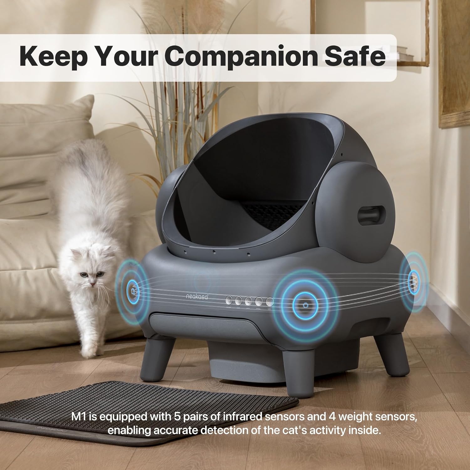 Neakasa M1 Plus Bundle Open-Top Self-Cleaning Cat Litter Box with APP Control, Includes 4 Rolls (60pcs) Refill Waste Bags, 2 Extra Rolls Added (Plus Version)