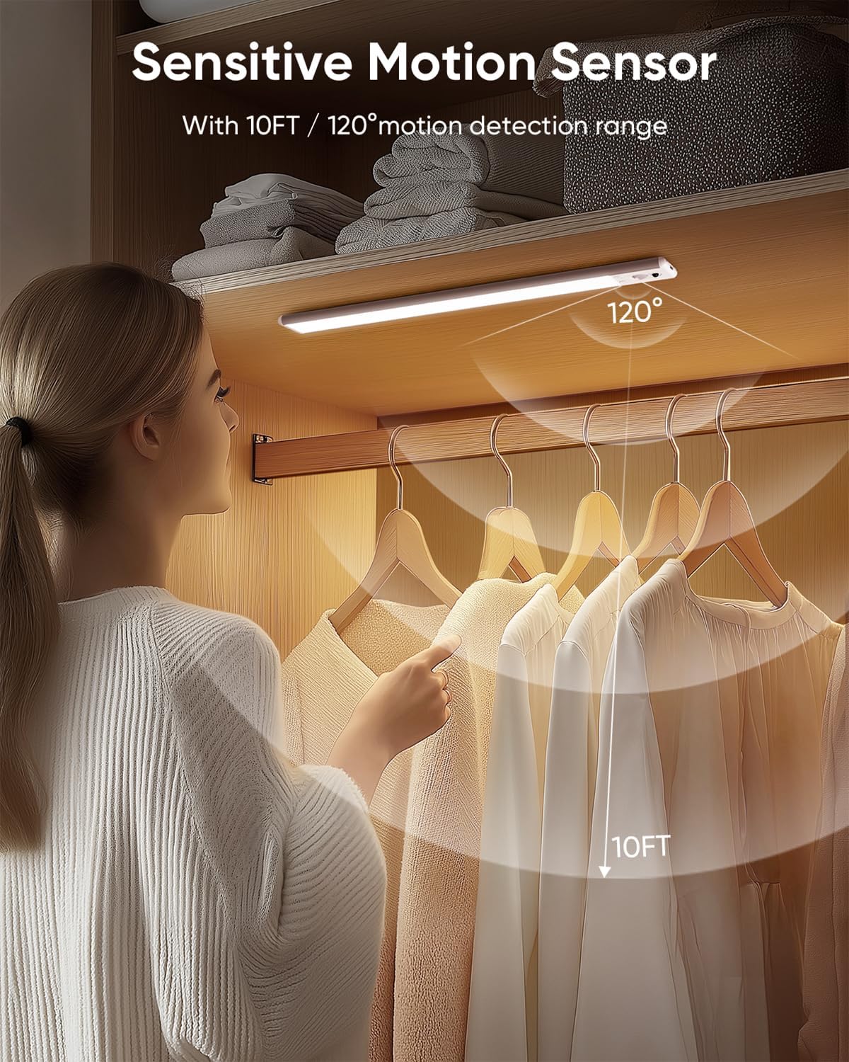 Under Cabinet Lighting Wireless, Rechargeable 62 LED Motion Sensor Light Indoor, 3 Color Temps Closet Lights with Remote Control, Dimmable Magnetic Under Counter Lights for Kitchen, Stairs, 4 Pack