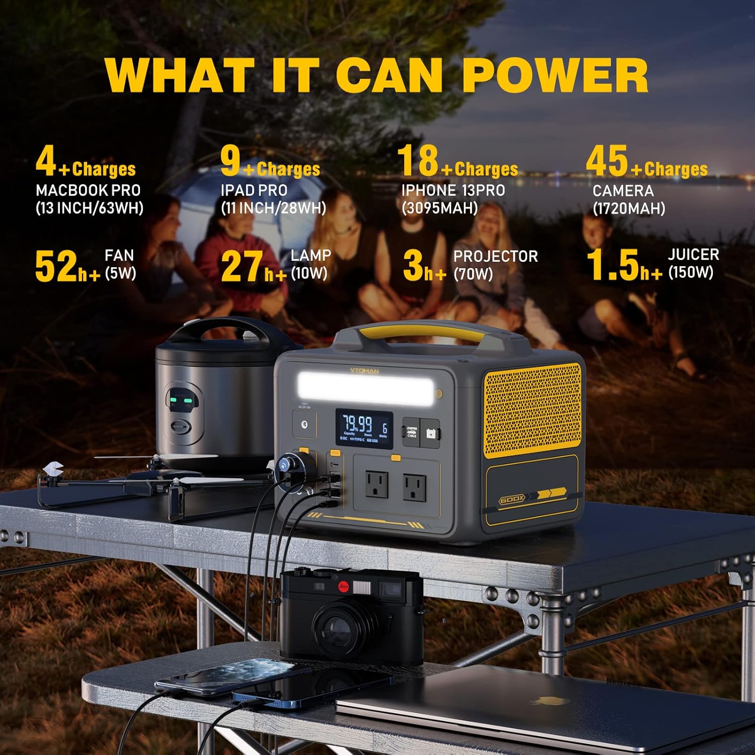 VTOMAN 939Wh Portable Power Station Bundle with Extra Battery & 110W Solar Panel Included - Up to 1200W Solar Power Generator for Home Backup, Off-grid, Road Trip, RV, Camping, Fishing, Emergencies
