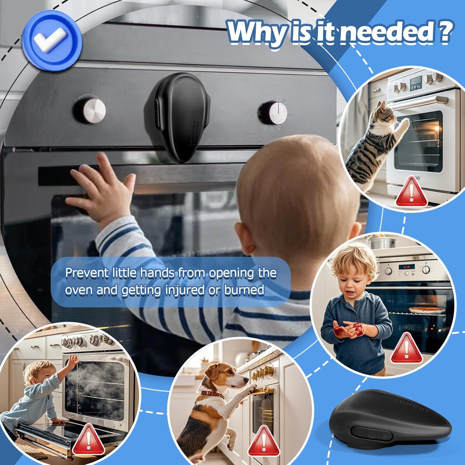 Oven Lock Child Safety (2Pack), Childproof Oven Door Lock, MCOTOP Oven Safety Lock, Heat-Resistant Material no Tools Need or Drill, Oven Door Lock Child Safety Easy to Install (Black)