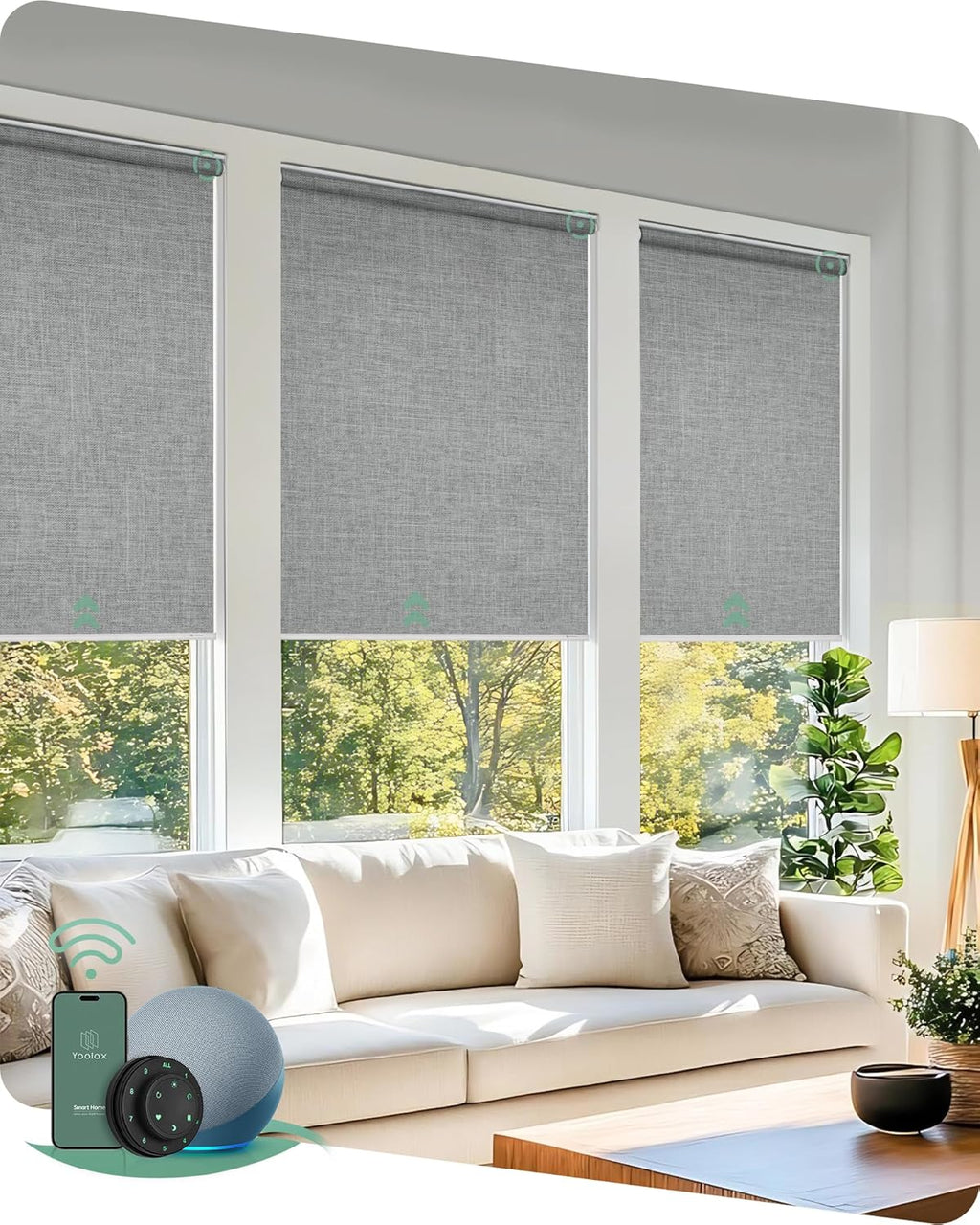 Yoolax Motorized Blinds with Remote, Blackout Smart Blinds for Windows Motorized Roller Shades, Automatic Window Shades Work with Alexa Custom Size (Blackout-Fabric Smoky Gray)