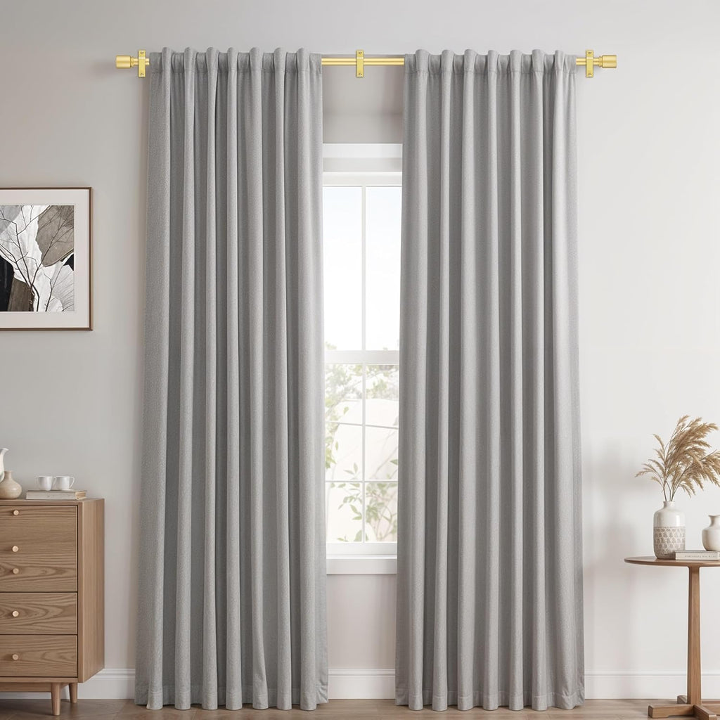 Gold Aluminium Curtain Rods for Windows,1 Inch Adjustable Curtain Rod 32 to 45 Inch,Heavy Duty Drapery Rods with Thicken Bracket,Modern Single Rod with Aluminium Finials