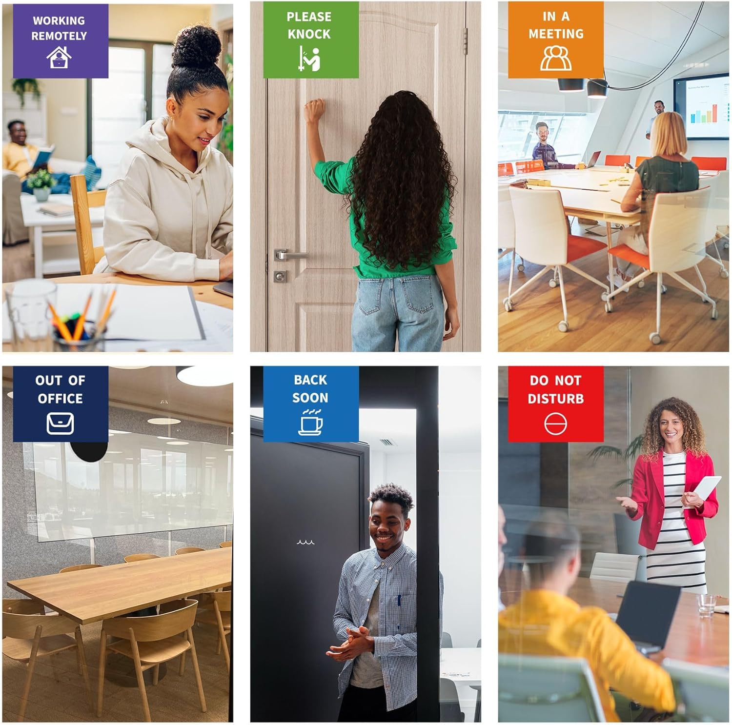 Office Door Sign-6 Options Door Signs for Office In A Meeting Sign/Out Of Office/Do Not Disturb/Working From Home/Please Knock/Back Soon Privacy Office Slider Sign for Meeting & Conference Room
