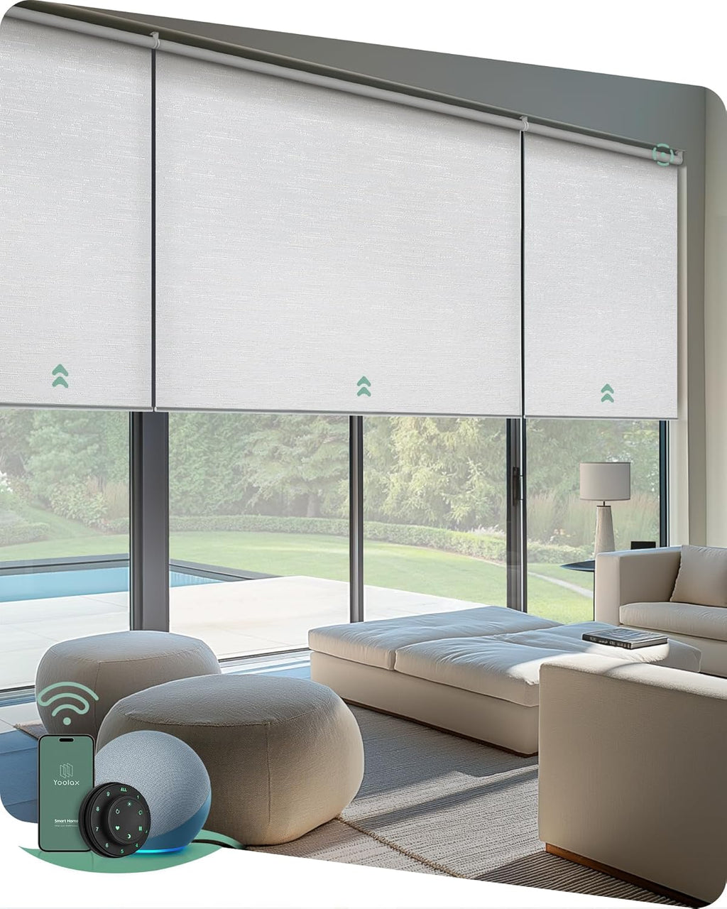 Yoolax Smart Coupled Roller Shades Compatible with Alexa Google, Motorized Blinds with Remote Blackout Coupled Roller Shades for X-Large Windows, Custom Size (XL Coupled-Jacquard White)