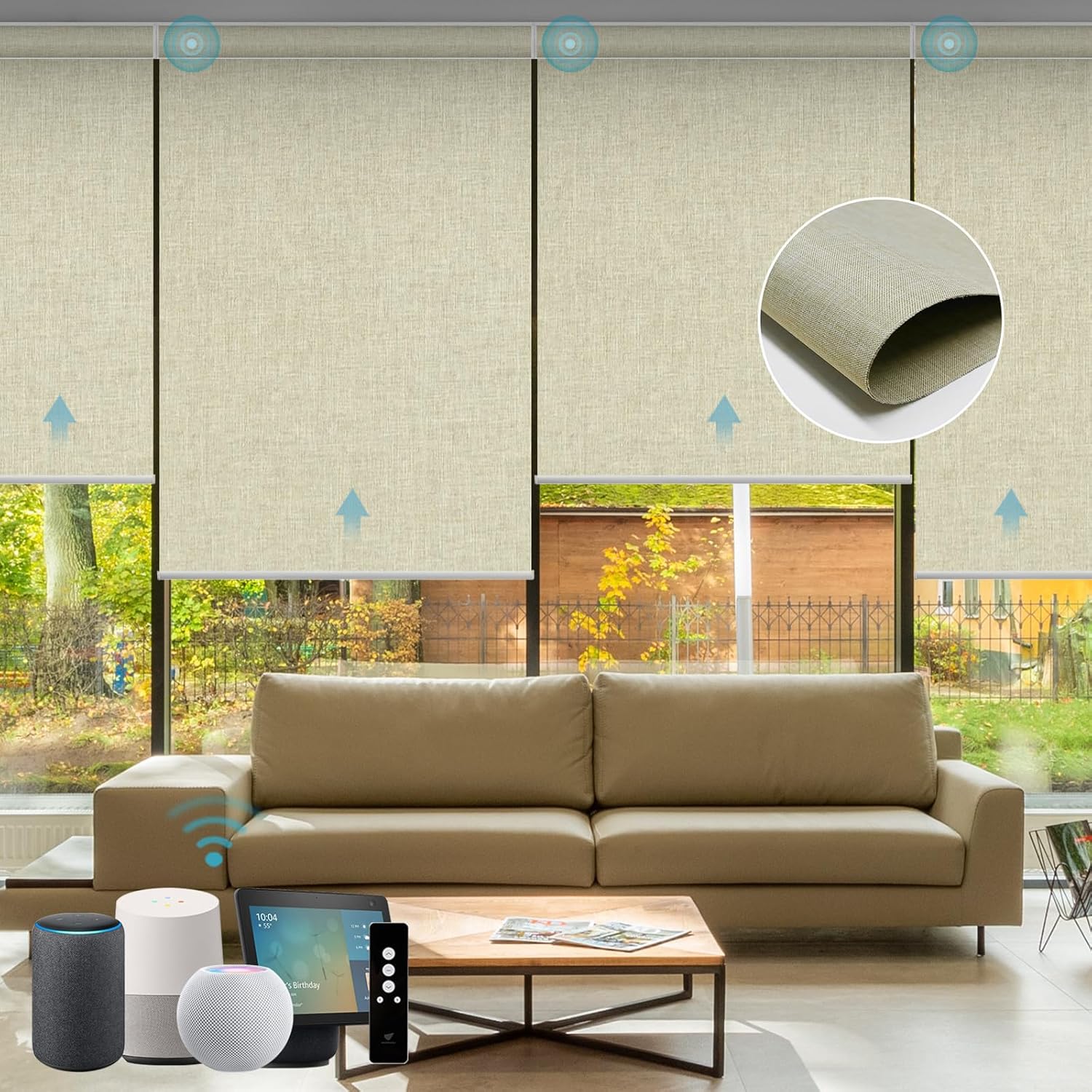 SmartWings Motorized Shades Window Blinds Remote Control Work with Thread Apple Homekit Z-Wave Alexa 100% Blackout Dual-Sided Automatic Smart Roller Shade Customized 16"-110" W (Bouvardia Cream)