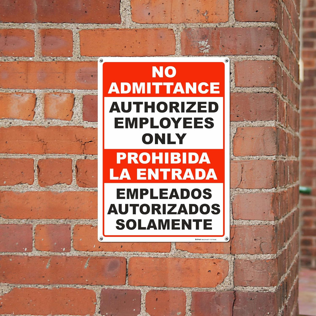 Brimar - 10" x 14" - Bilingual Authorized Employees Only Sign - .055″ Polyethylene Plastic - Enhanced Visibility - Easy Installation