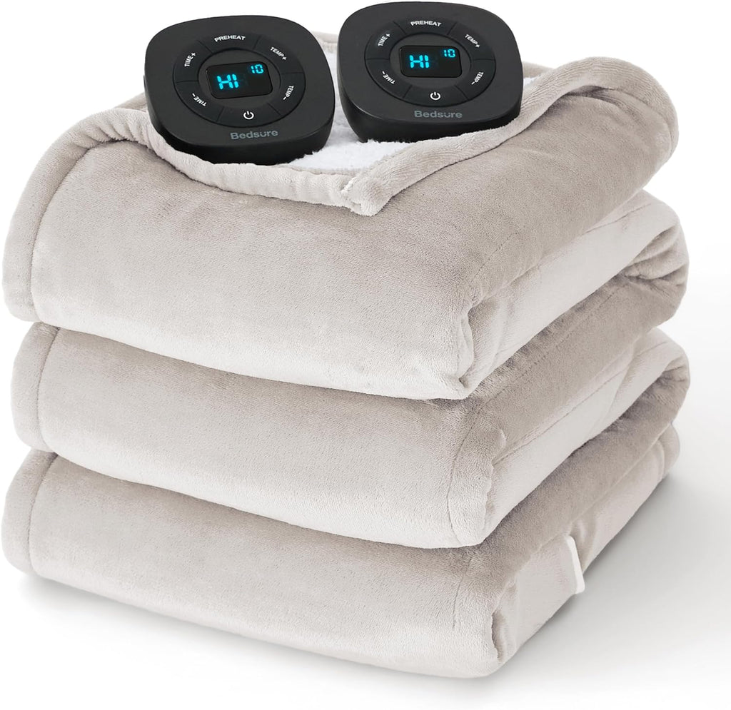 Bedsure Electric Blanket King Size - Dual Control Heated Blanket King Size, Fast Heating with 10 Time Settings & 10 Heat Settings, Warm Gift for Grandma (100x90 inches, Cream)