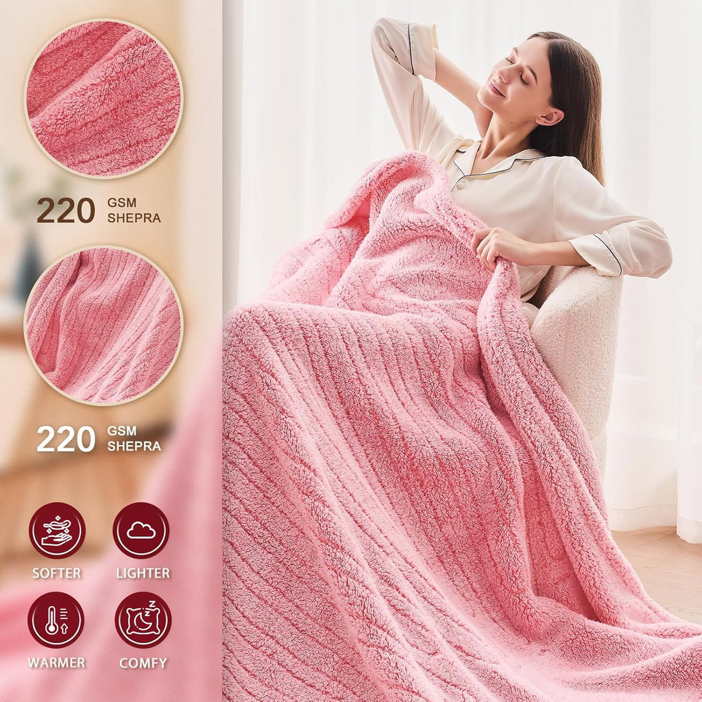Heated Electric Blanket Queen Size - 84"x90" Flannel Heating Blanket with 10 Heating Levels & 5 Time Settings Over-Heat Protection, Winter Warmer for Adults with ETL Certification（Pink）