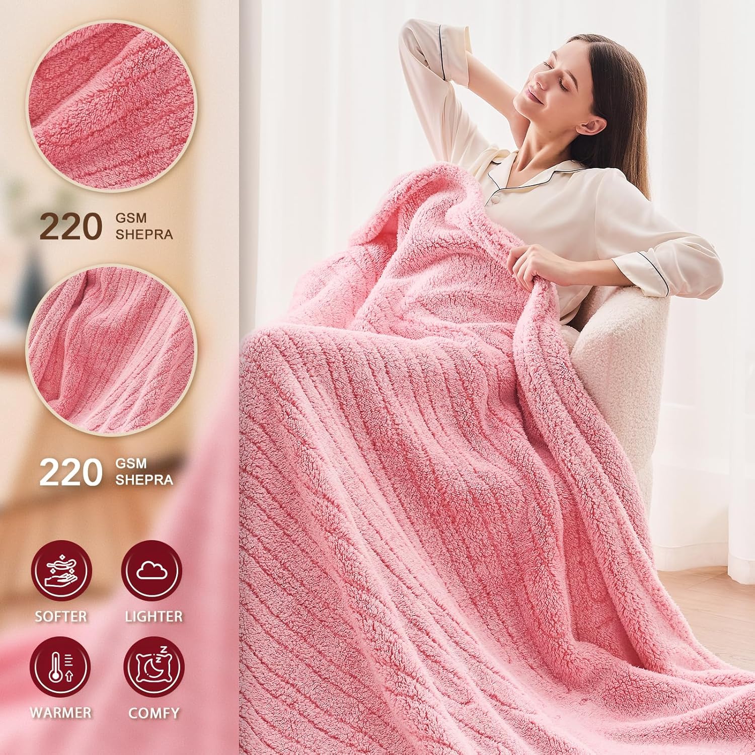 Heated Electric Blanket King Size - 100"x90" Flannel Heating Blanket with 10 Heating Levels & 5 Time Settings Over-Heat Protection, Winter Warmer for Adults with ETL Certification（Pink）