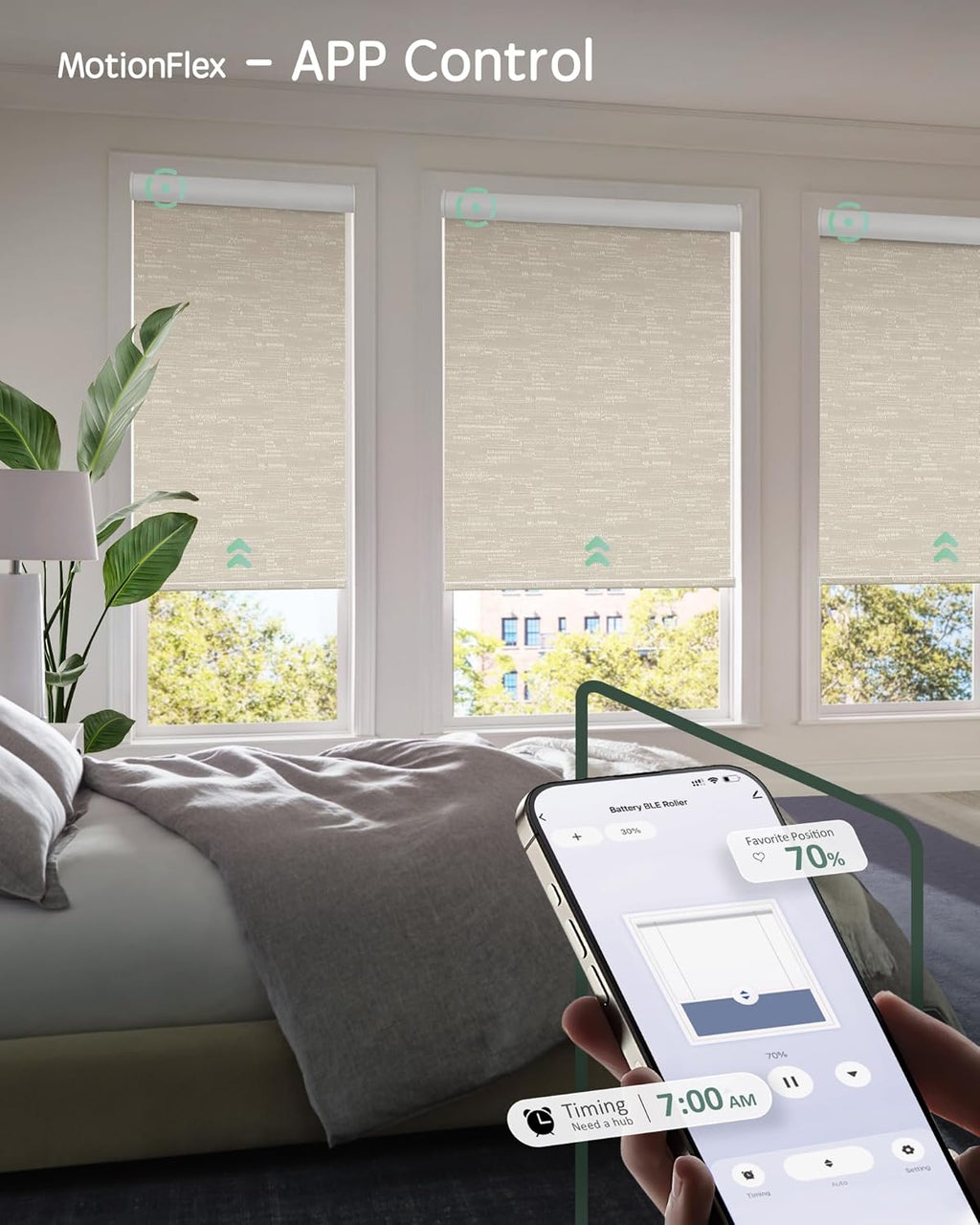 Yoolax Motorized Shades Dual Control, MotionFlex Motorized Roller Shades with App & Manual Control, Pull Down Automatic Shades for Indoor Windows, Custom Size(Blackout Jacquard Coffee)