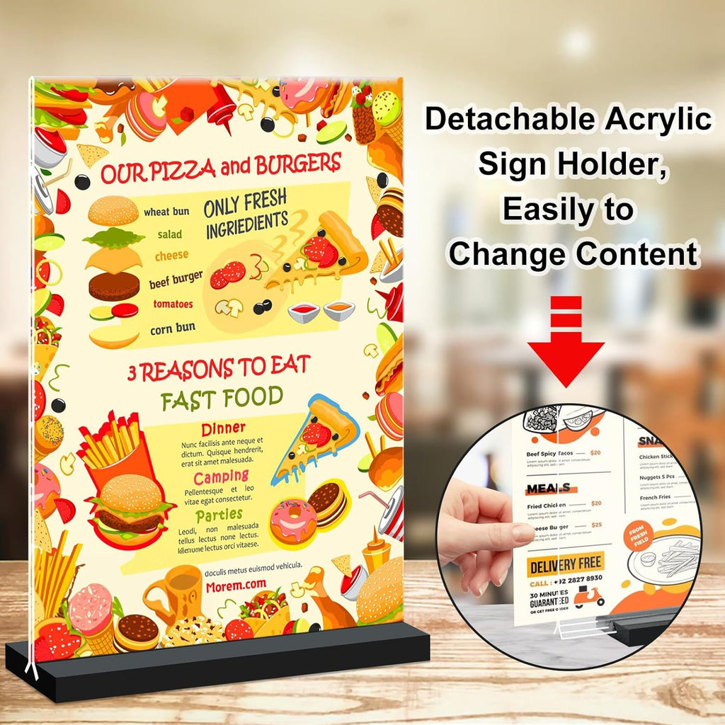 Acrylic Sign Holder 4x6, 12 Pack Clear Double Sided Menu Vertical Display Stand for Restaurants, Office, Store, Show Fair