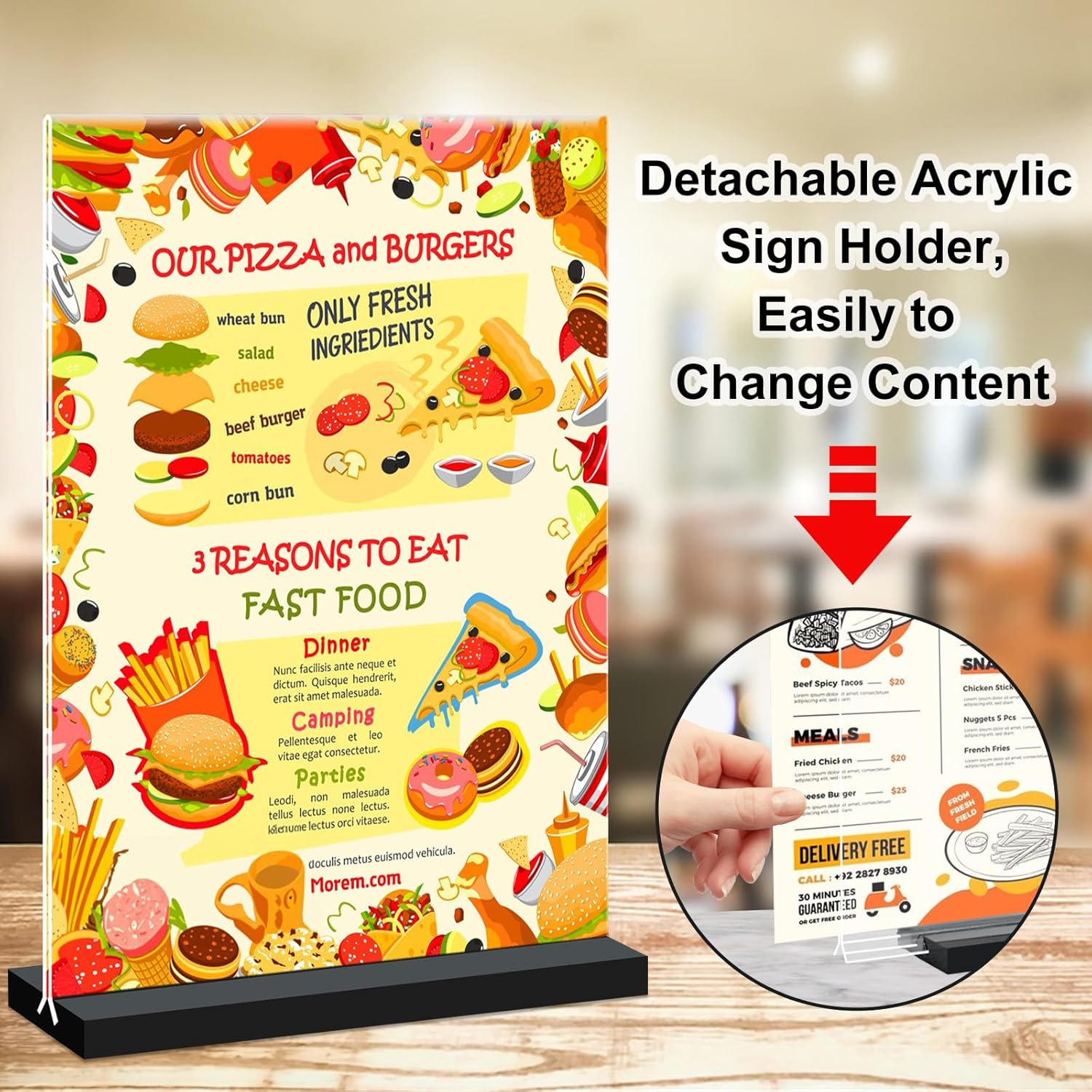Acrylic Sign Holder 4x6, 12 Pack Clear Double Sided Menu Vertical Display Stand for Restaurants, Office, Store, Show Fair