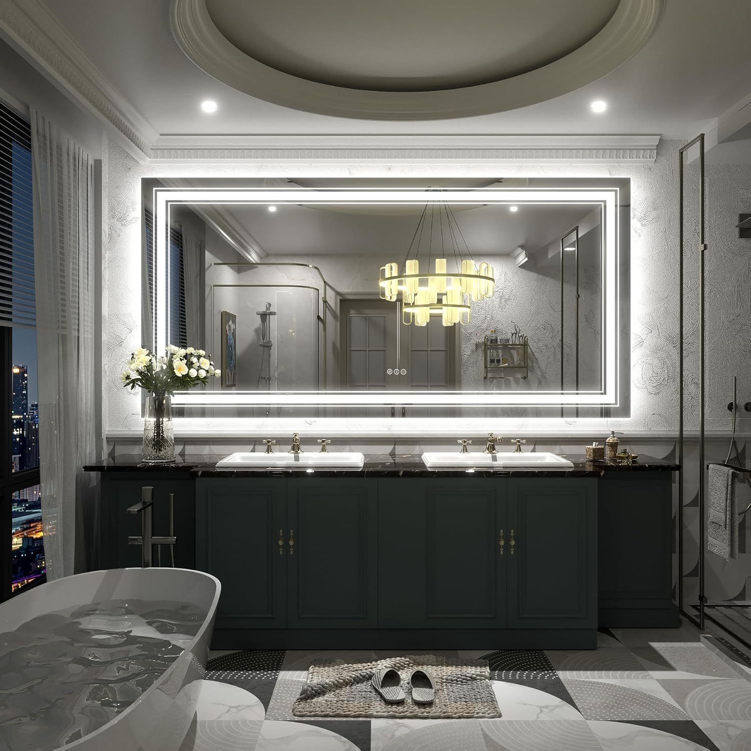 LED Bathroom Mirror for Wall 72x40, Large Lighted Vanity Mirror with Lights, Dimmable, Anti-Fog, Shatter-Proof, Front Lights and Backlit(ETL Listed)