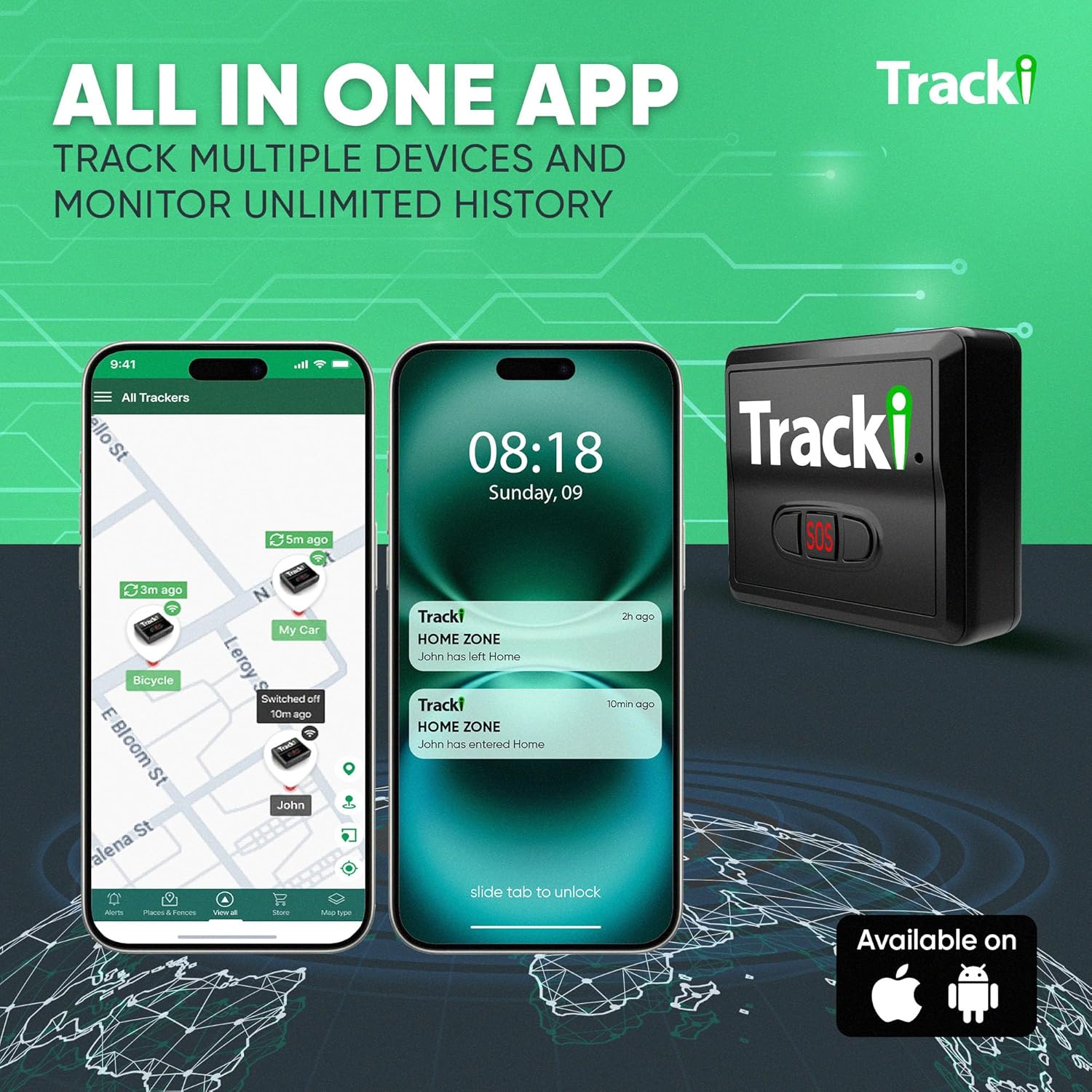Tracki GPS Tracker for Vehicles, Car, Kids. Subscription Needed. US-Made Tech. 4G LTE GPS Tracking Device. Unlimited Distance, US & Worldwide. Small (Tracker) (Tracker 6-mo Subscription Incl.)