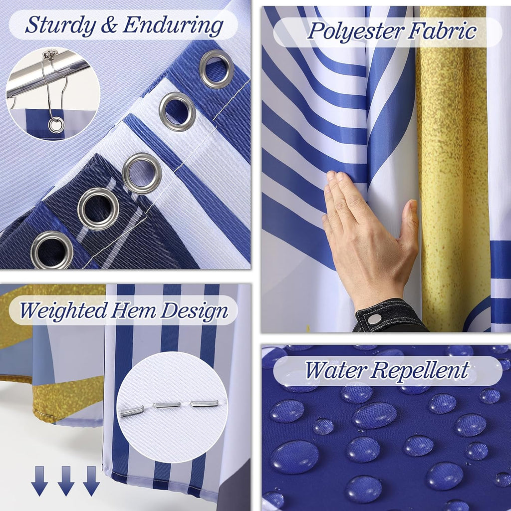 Bathroom Set - Bathroom Sets with Shower Curtain and Rugs, Bathroom Accessory Set, Navy Blue Bathroom Accessories Set with Trash Can, Toilet Brush and Soap Dispensers