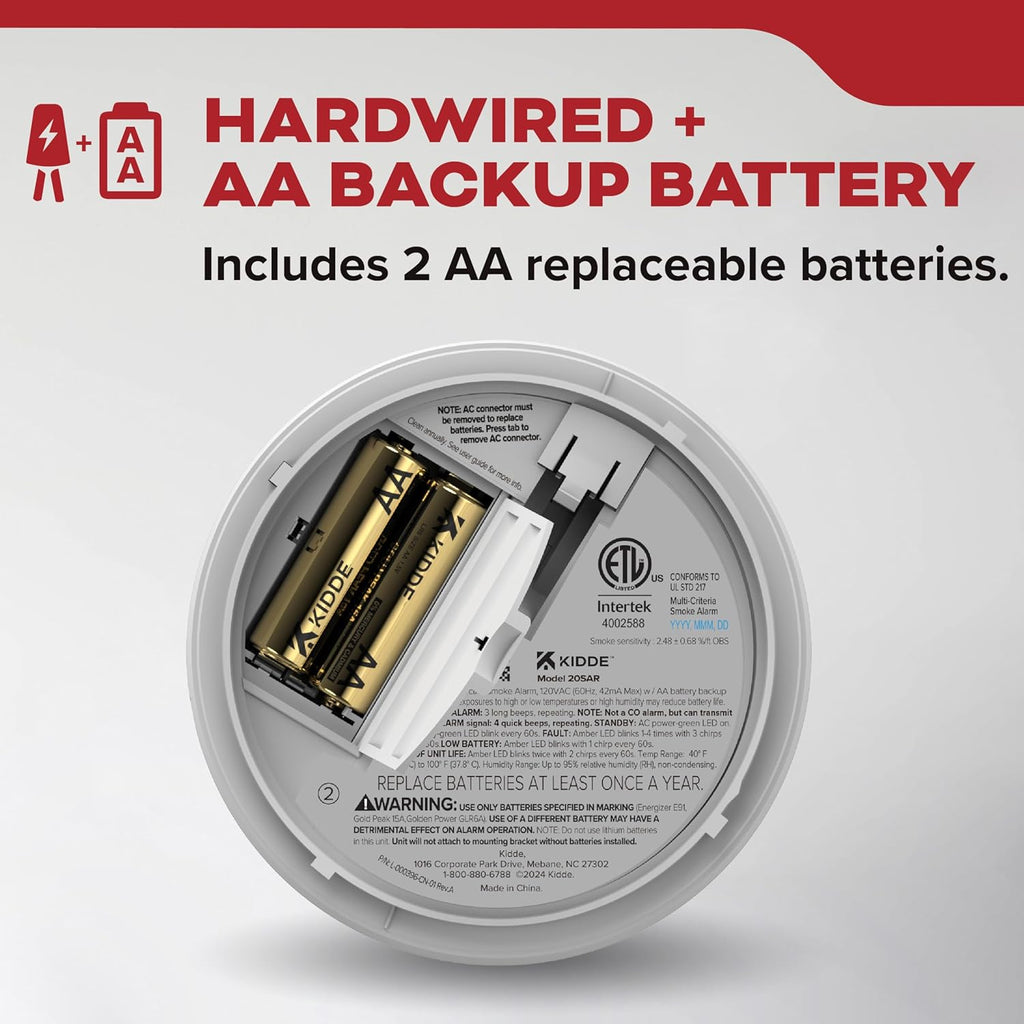 Kidde, 20SAR, Hardwired Smoke Detector, AA Battery Backup, Interconnectable, LED Warning Light Indicators