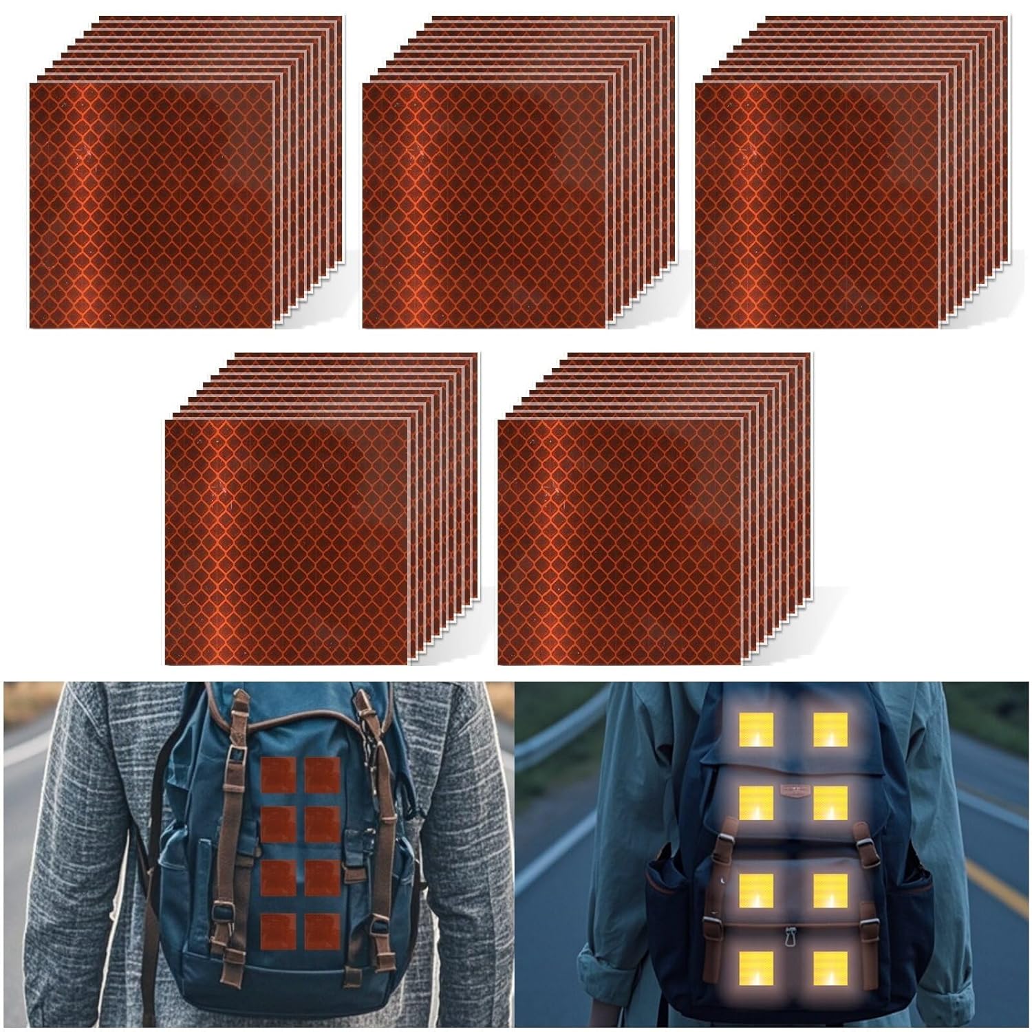 Non Fading Brown Reflective Stickers 4 inch X 4 inch, Outdoor Waterproof High Visibility Warning Safety Adhesive Reflector Tape (50 Pcs)