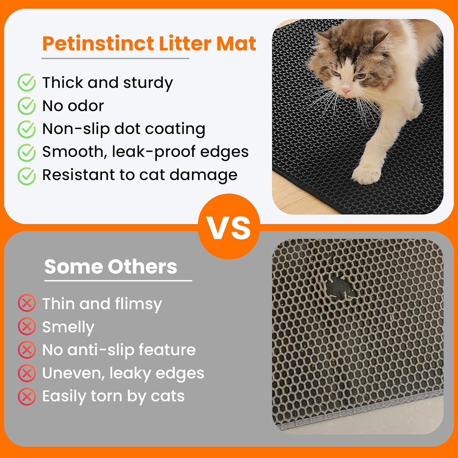 Jumbo Cat Litter Mat, 46x26 Inches Double Layer Honeycomb Litter Trapping Mat, Non Slip Waterproof Urine Proof Extra Large Cat Litter Box Mat, Kitten Supplies and Essentials, XXL, Black