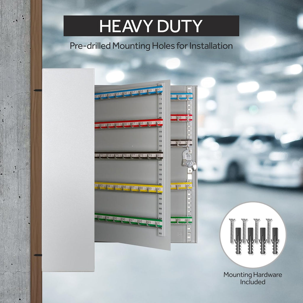 Durabox 400 Position Steel Key Cabinet - Organize and Secure Key Storage Lock Box with Numbered Hooks and Tags for Valets, Hotel, Office, Car Dealerships and More (K400) (Light Grey)