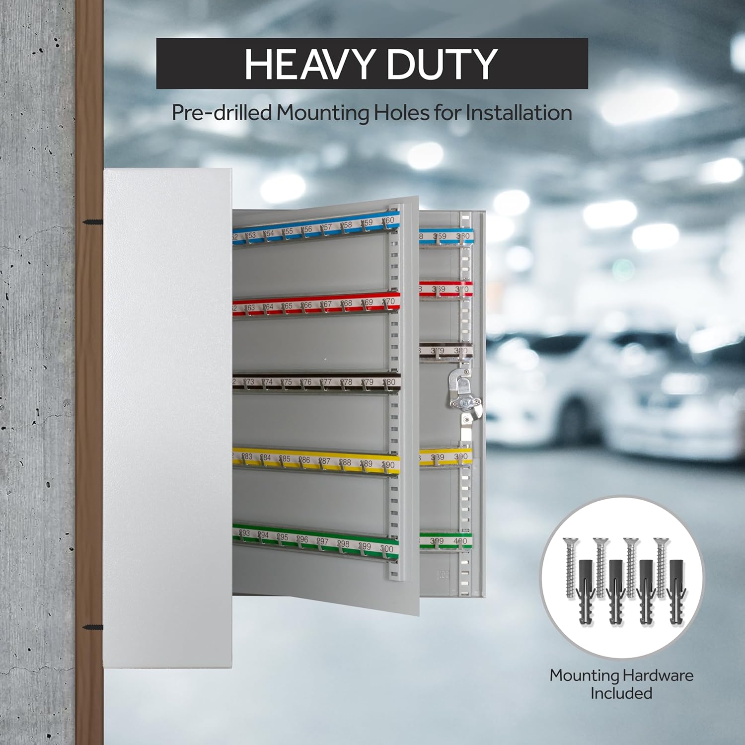 Durabox 400 Position Steel Key Cabinet - Organize and Secure Key Storage Lock Box with Numbered Hooks and Tags for Valets, Hotel, Office, Car Dealerships and More (K400) (Light Grey)