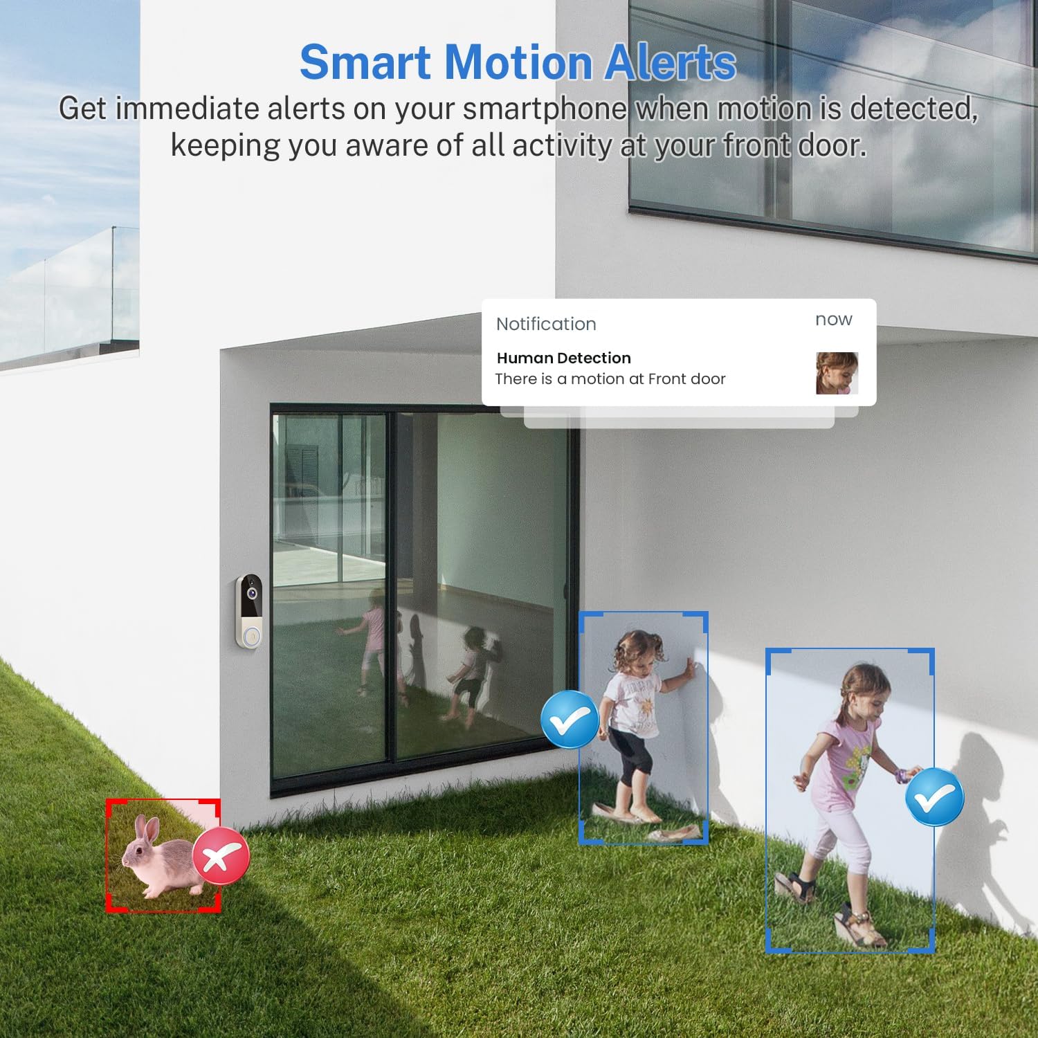 WiFi Video Doorbell Camera with Human Detection, Battery Powered, Night Vision, 2-Way Talk, 2.4G WiFi, Cloud Storage