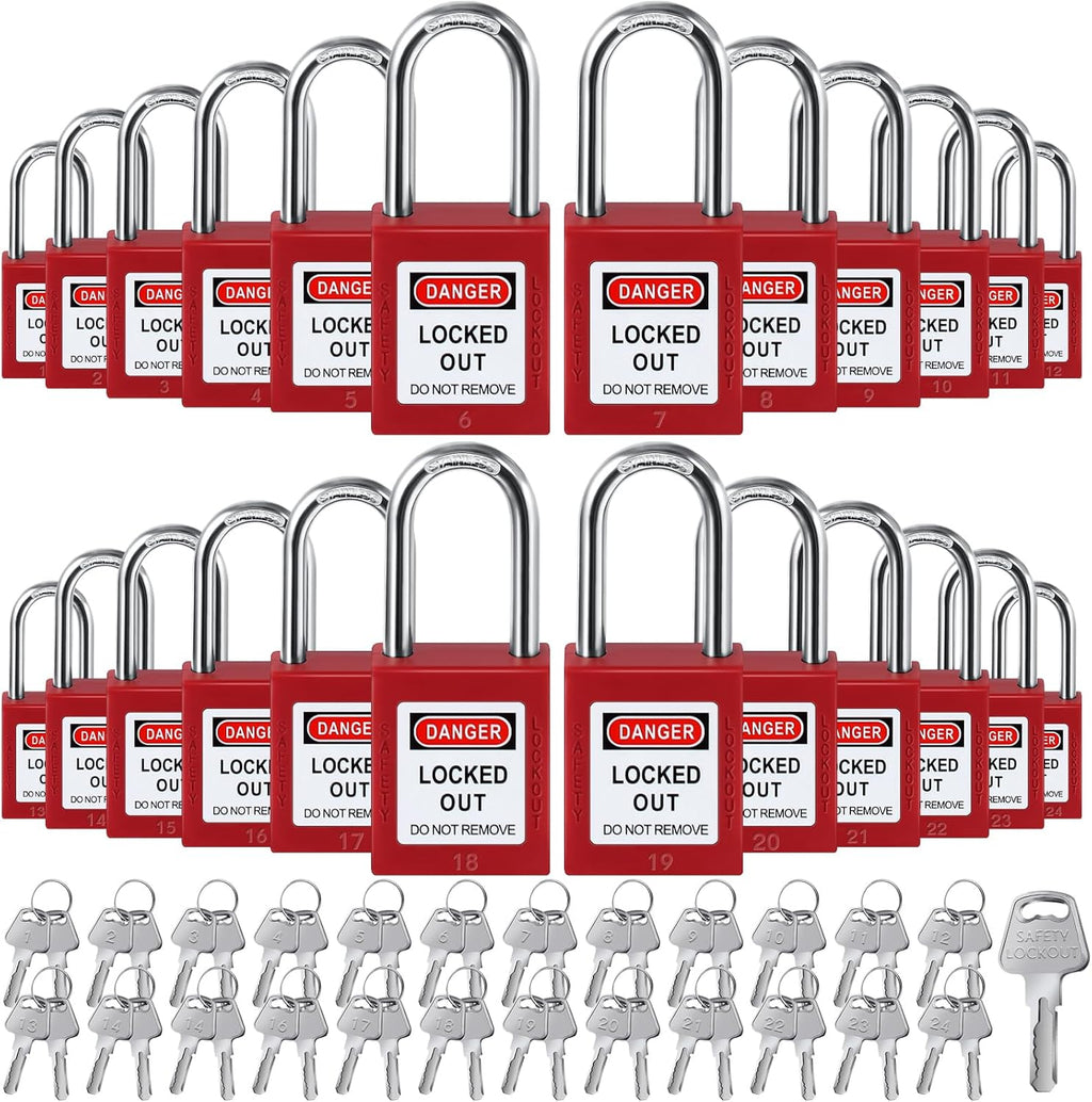 Landhoow 24 Set Lockout Tagout Locks and Keys Kit Loto Locks Different Safety Lock 2 Keys Per Lock Tag Out Padlocks for Electrical Lockout Tag Out Stations and Devices Kits (Red)