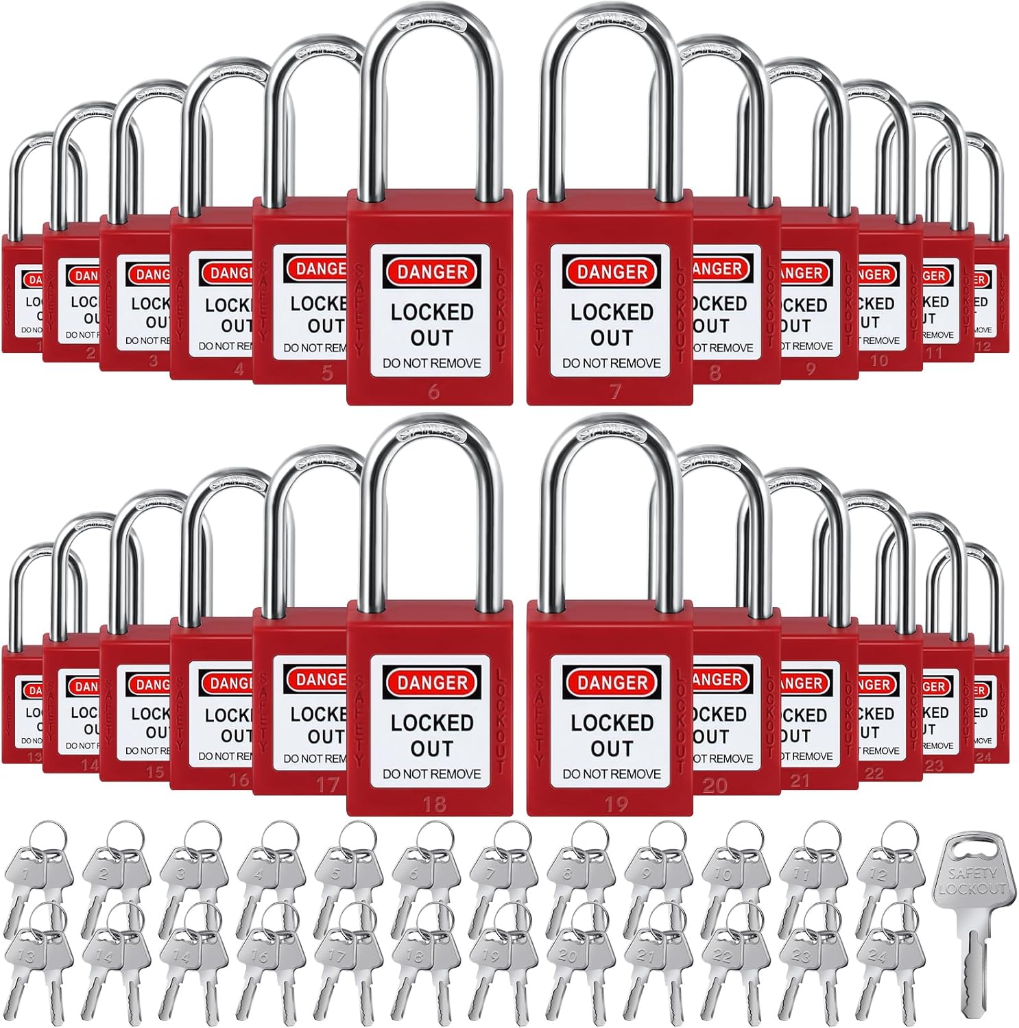 Landhoow 24 Set Lockout Tagout Locks and Keys Kit Loto Locks Different Safety Lock 2 Keys Per Lock Tag Out Padlocks for Electrical Lockout Tag Out Stations and Devices Kits (Red)