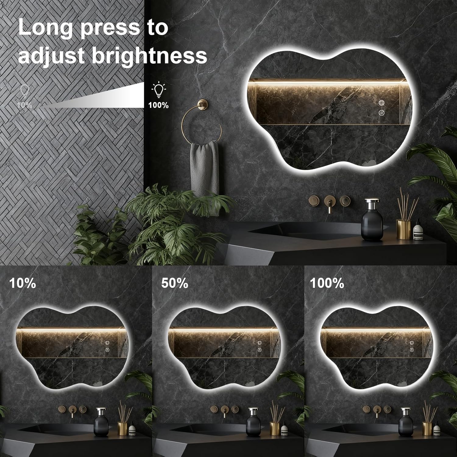 Asymmetrical Lighted Mirror for Bathroom,Modern LED Vanity Mirror with Backlit,Fog-Free,Tri-Color Dimmable Lighting with Memory Function,Hardwire Ready [Horizontal/Vertical] 30" H x 22" W