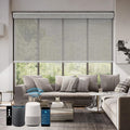 SmartWings Motorized Roller Shades 5% Openness Work with Homekit, Alexa SmartThings Google, Zigbee Motor Smart Blinds for Windows, Cordless Remote Window Shades, Rechargeable, Customized, White Grey