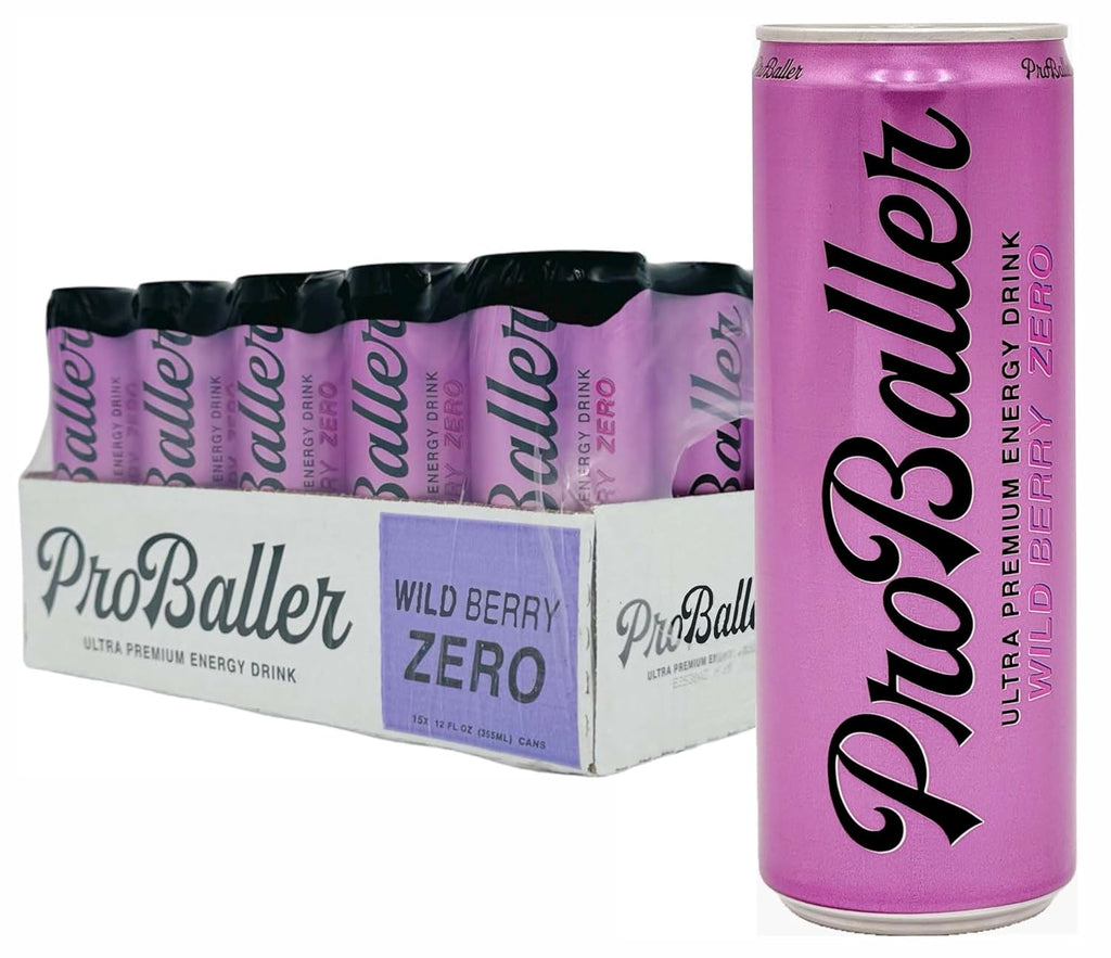 ProBaller Ultra Premium Zero Sugar Energy Drink - Natural & Clean NSF Certified Sport Drink with Amino Acids, Taurine, Biotin, Vitamin B 12 Methylcobalamin, & Electrolytes - 15 Pack - Wild Berry