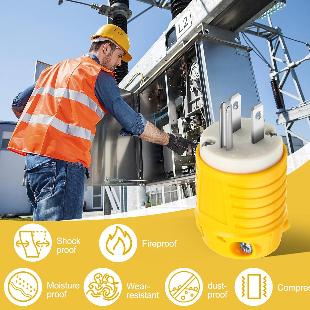 Sherr 16 Pcs Extension Cord Ends 15A 125V 2 Pole 3 Wire Heavy Duty Replacement Male Plug Female Connector Set 5-15P 5-15R Straight Blade Plug Grounding Type/ETL Listed (Male)