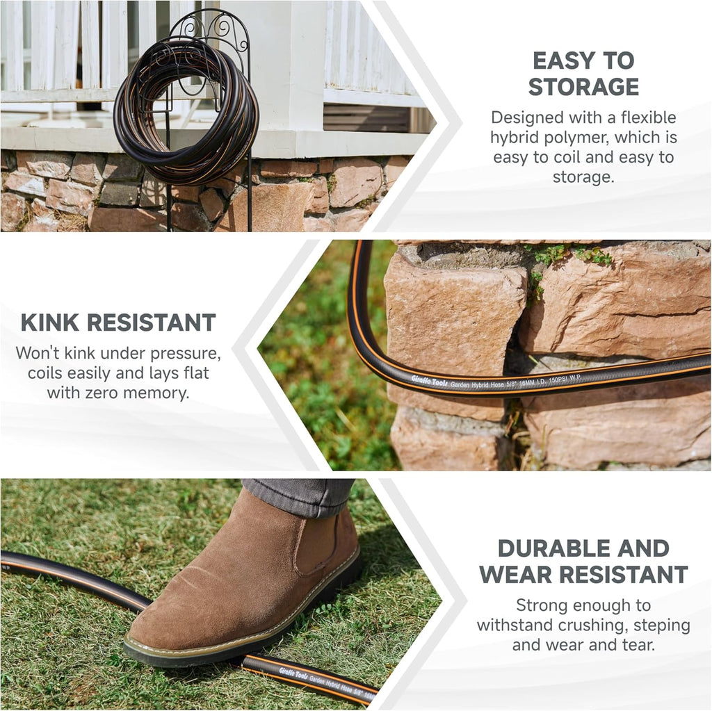 Giraffe Tools Leader Hose 12ft x 5/8", Custom Length, Heavy Duty, No Kink, Flexible, Rubber Garden Hose, Leakproof Water Hose with Female to Female Fittings, 600 Burst PSI