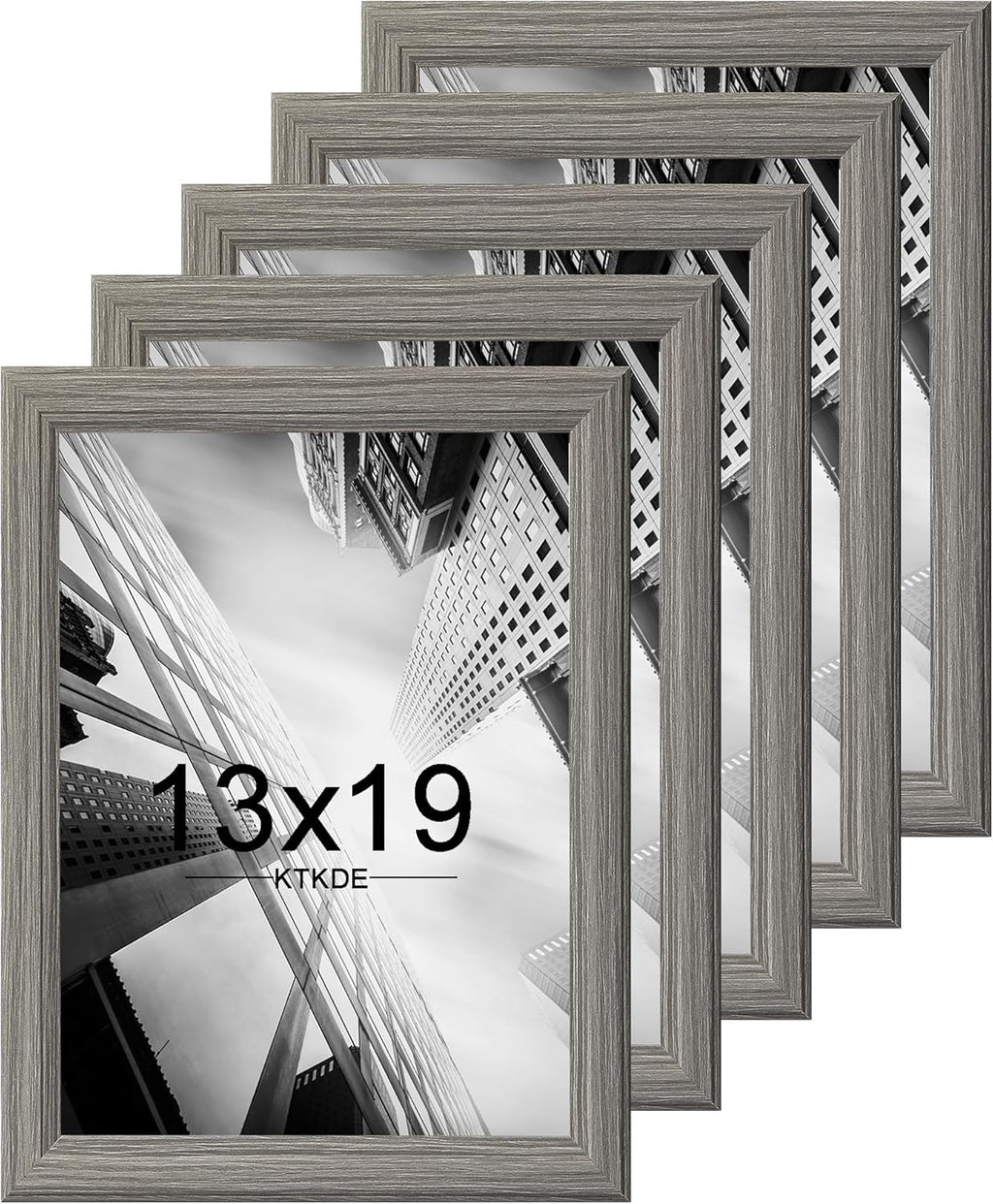 KTKDE 13x19 Picture Frame Set of 5, Wooden frames grey, Vertical & Horizontal Wall Hanging for Wall Display,Studio Gallery Photo Frame for Photos, Posters & Art Prints