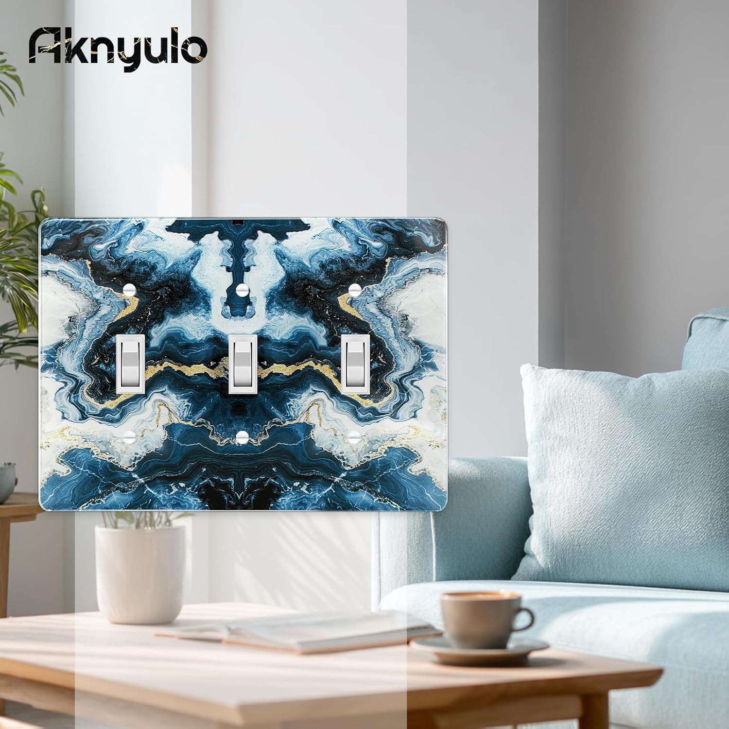 Luxurious Blue and Gold Marble Wall Plate Acrylic Light Switch Cover Decorative Wall Plate Outlet Covers Light Switch Plate Cover 3 Gang Switch Plate