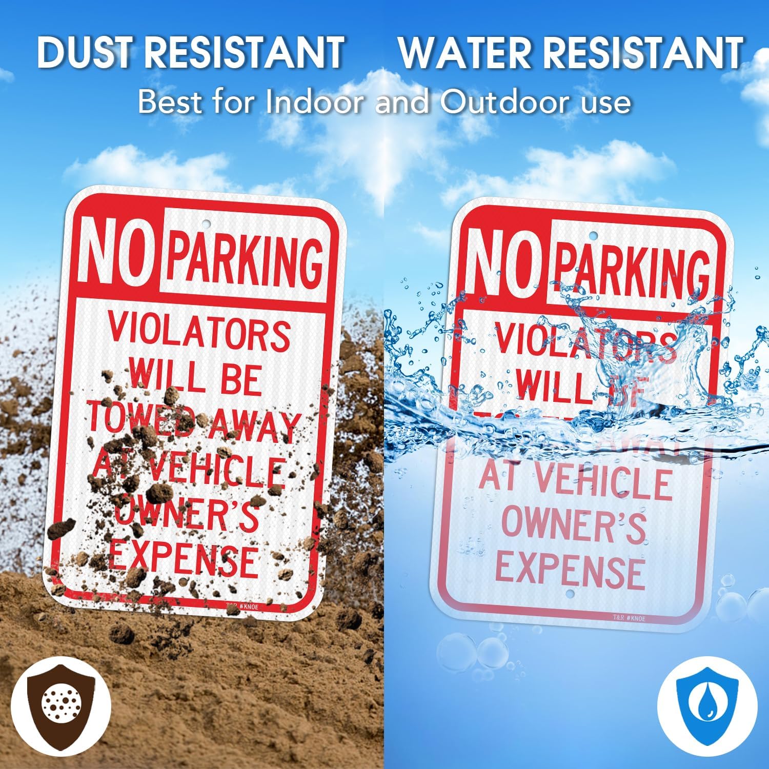 T&R (4 Pack) Large No Parking Sign, Violators Will Be Towed Away at Vehicle Owner's Expense Sign, 18" x 12" Engineer Grade Reflective Sheeting, Rust Free Aluminum, Weather Resistant, Waterproof, Fade Resistant, 2 Pre-drilled Holes