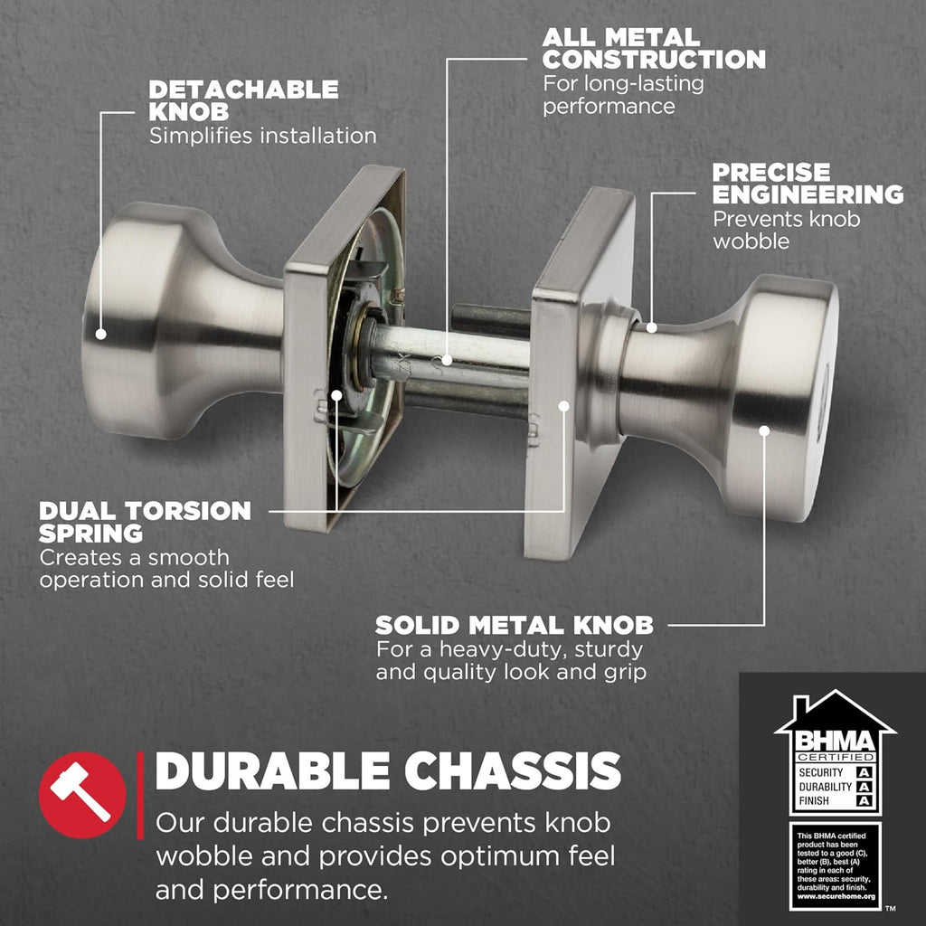 Kwikset Pismo Entry Door Knob with Lock and Key, Secure Keyed Handle Exterior, Front Entrance and Bedroom, Satin Nickel, 10 Pack, Pick Resistant SmartKey Rekey Security and Microban