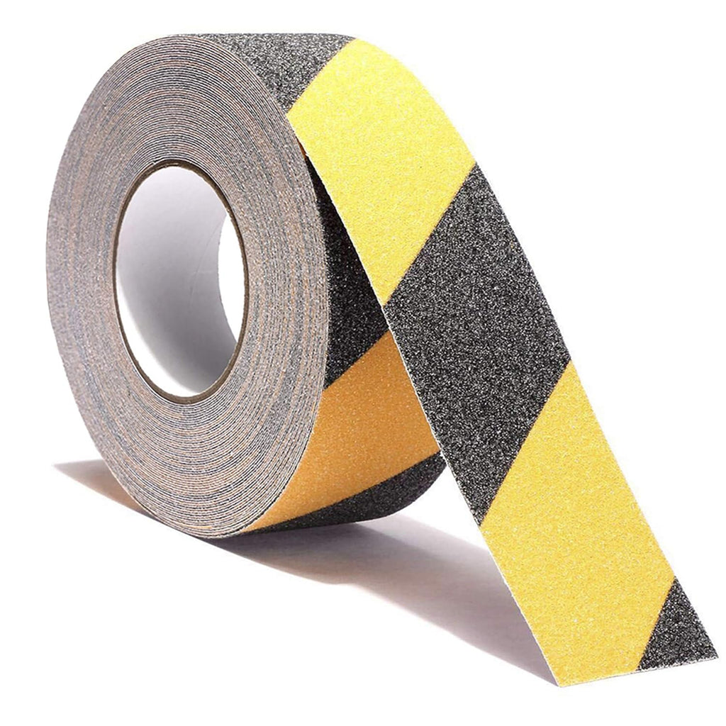 RELIANCER Anti Slip Safety Grip Tape 2inx60ft Non Skid Tread Safety Tape with High Traction Grit Yellow & Black Marking Self-Adhesive Tape Hazard Caution Warning Tape for Stairs Steps Deck