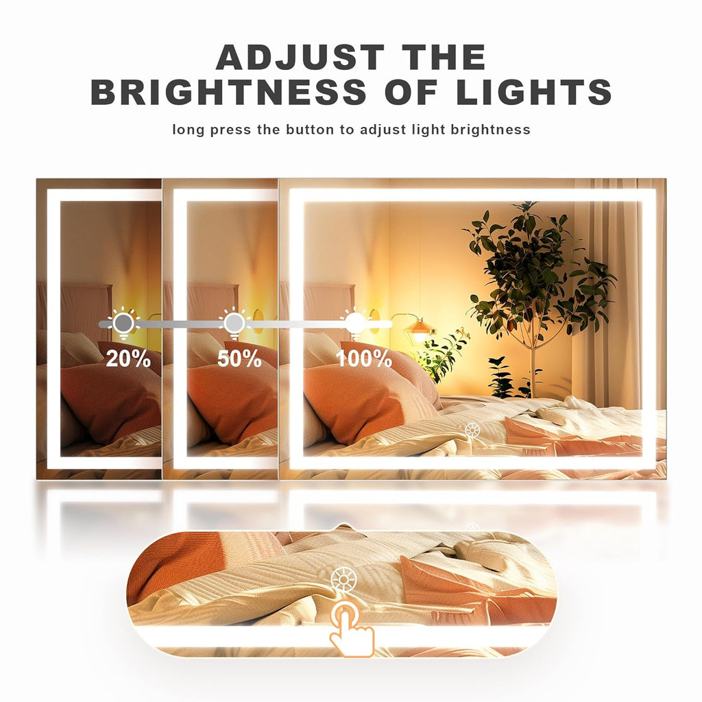 Hasipu Vanity Mirror with Lights and Bluetooth Speaker, 17.7" x 13.8" LED Makeup Mirror with 10X Magnification, Smart Touch 3 Colors Dimmable, Brightness Adjustment, 360° Rotation, White