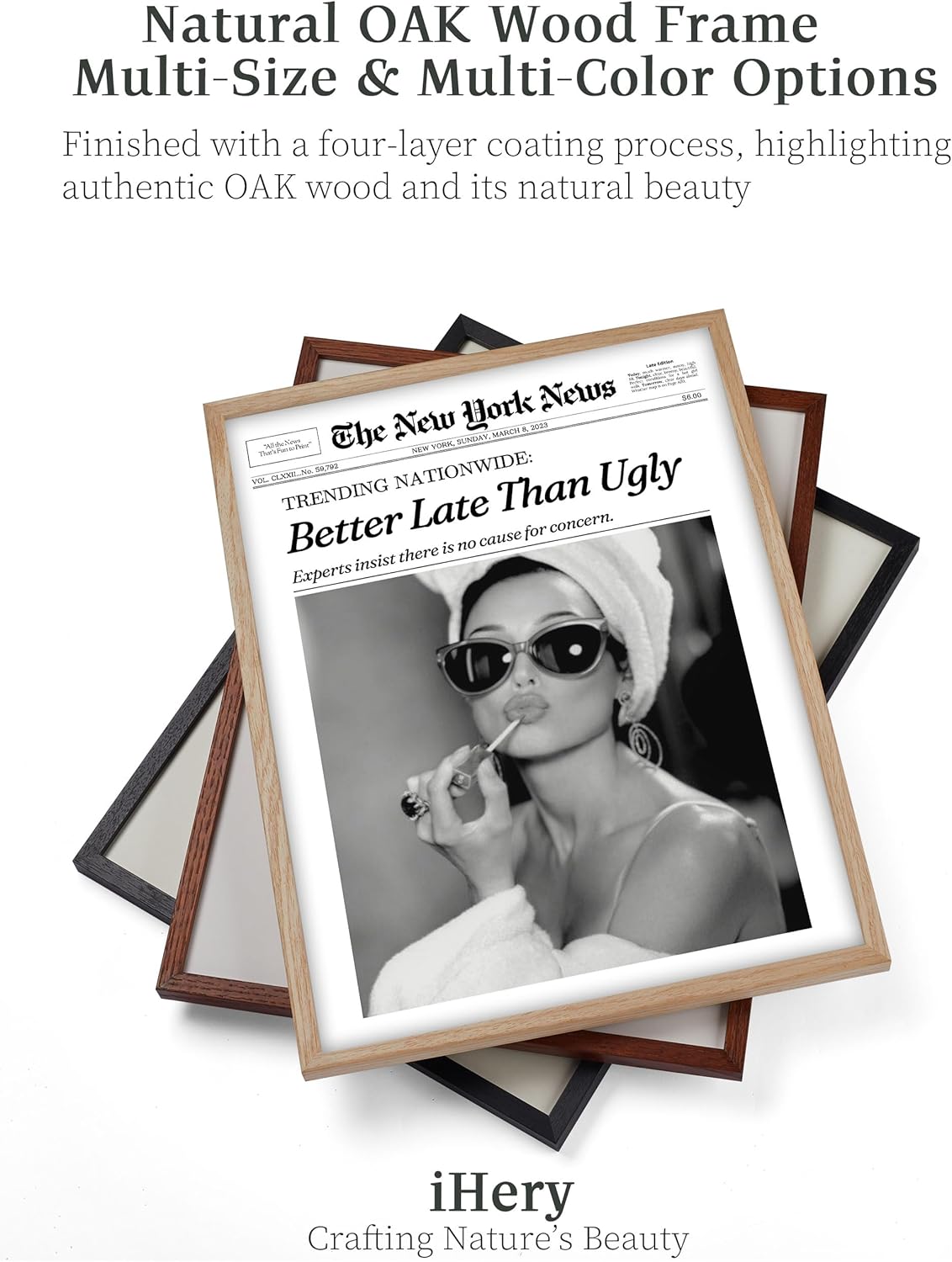 iHery Standard 12x16in Truly Natural OAK Wood Black Color Picture Frame with High Transparency Acrylic Glass Thickened Backboard, Photo Frames Minimalistic Design Narrow Border 1Pack