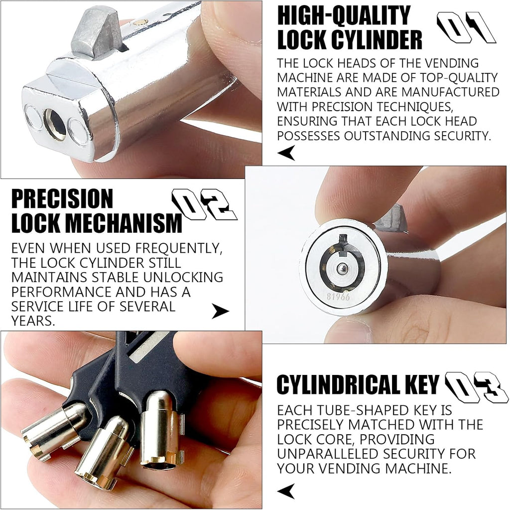 Vending Machine Key, Cylinder Lock for Storage Unit Cylinder Lock for Coke Snack Candy Soda Vending Machines Locks with 3 Tubular Keys