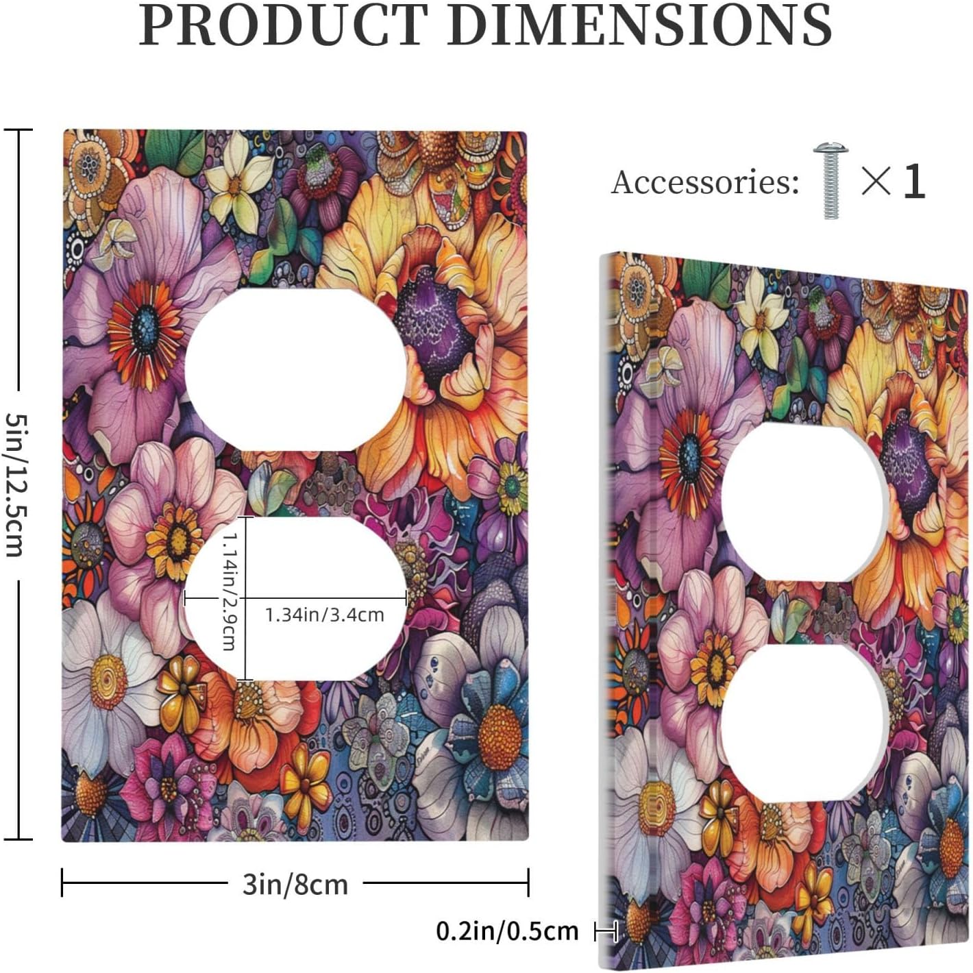 Outlet Covers Colorful Bohemian Flowers Vintage Boho Floral 1 Gang Duplex Light Switch Cover Decorative Switch Plates Electrical Receptacle Faceplate Wall Plate for Bed Room Decor
