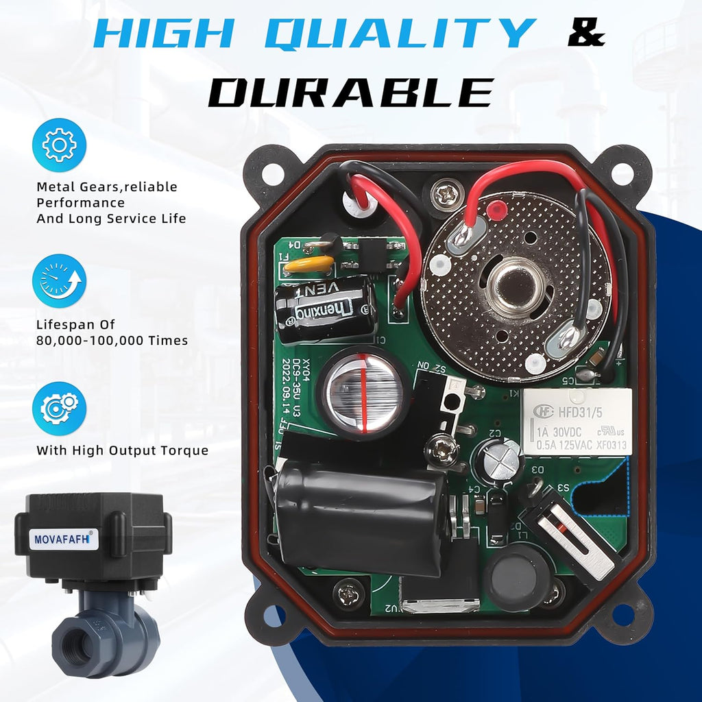 3/4" Motorized Ball Valve UPVC - 2 Wire Auto Return Electric Water Valve with Full Port, 9-24V AC/DC Automatic Ball Valve