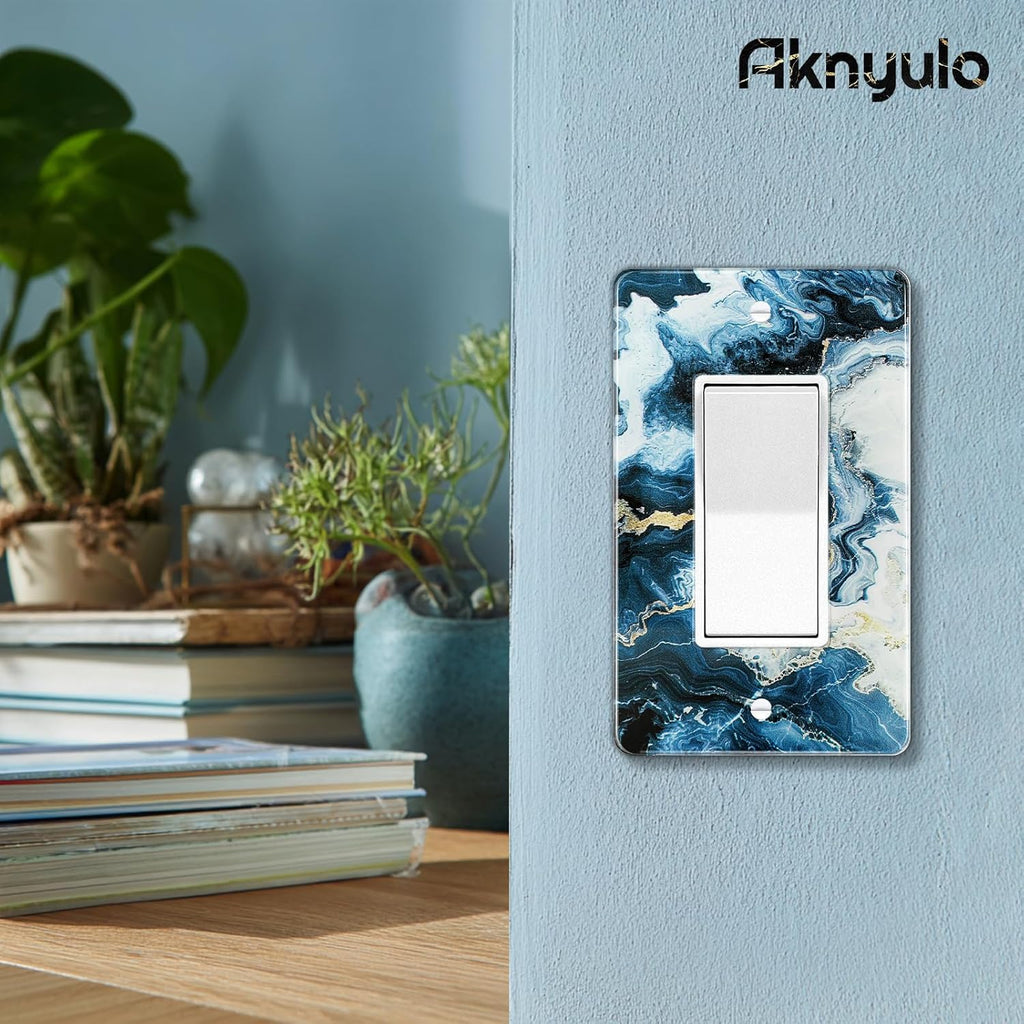 Art Light Switch Covers Luxurious Blue and Gold Marble Acrylic Switch Light Cover Switch Light Cover Durable Decorative Outlet Covers Switch Plates And Outlet Covers