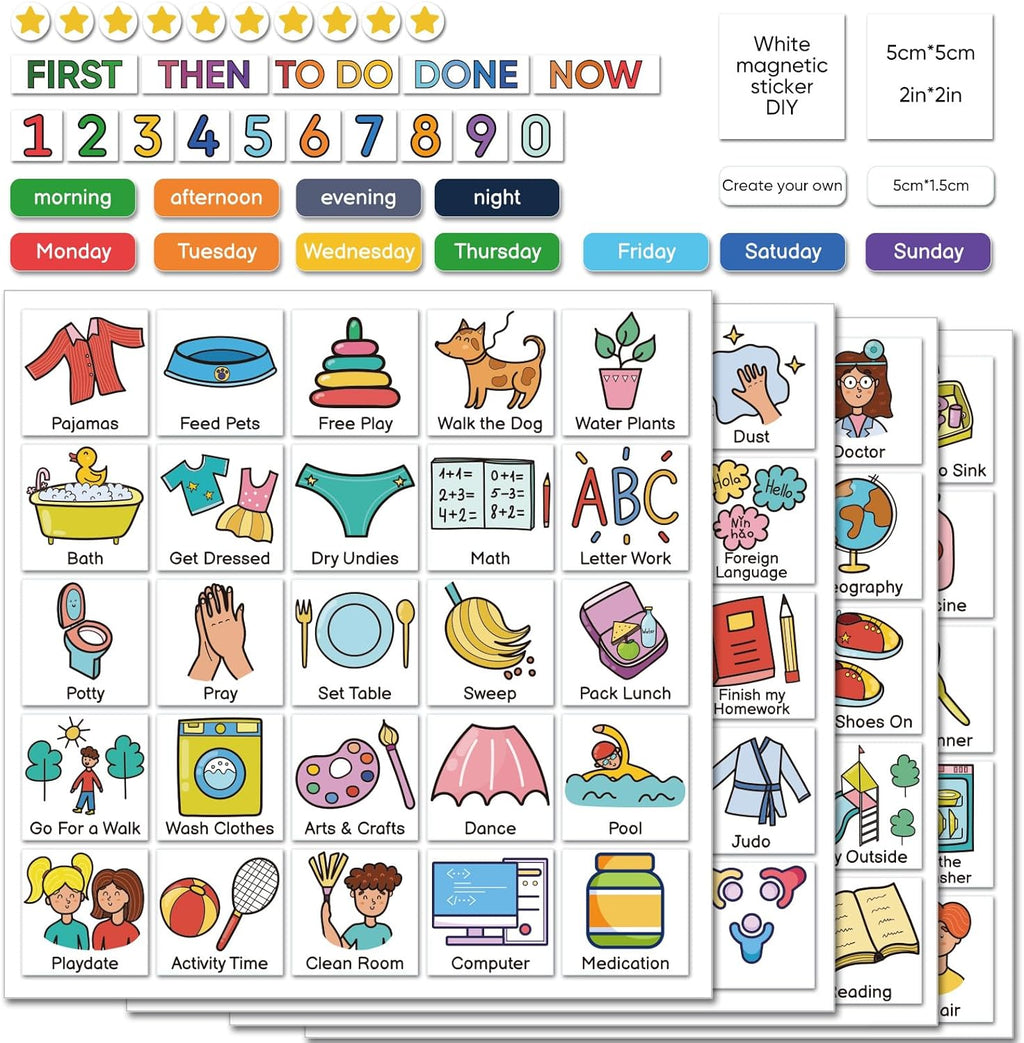 Magnetic Visual Schedule for Kids – Daily Routine & Chore Chart with 100+ Picture Magnets for Toddlers, Autism & ADHD, for Home Use, Morning and Bedtime Routines