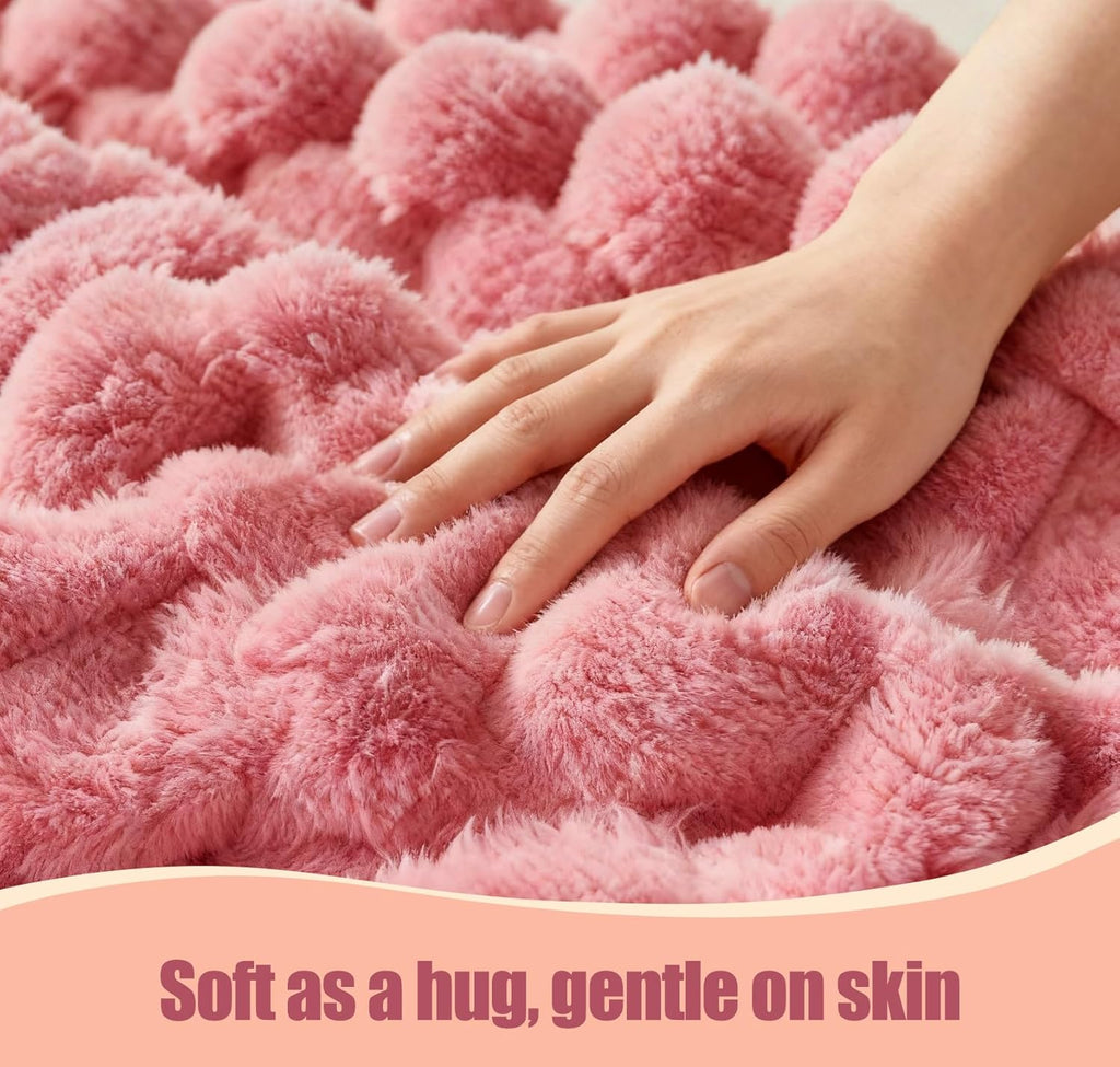 Electric Blanket 50" x 60" Soft Ribbed Faux Fur Flannel Quick Heat 12 Heat Levels 1-12 Hour Timer & Overheat Protection & Auto Shut Off & ETL FCC (Blush Pink, Throw 50" x 60")