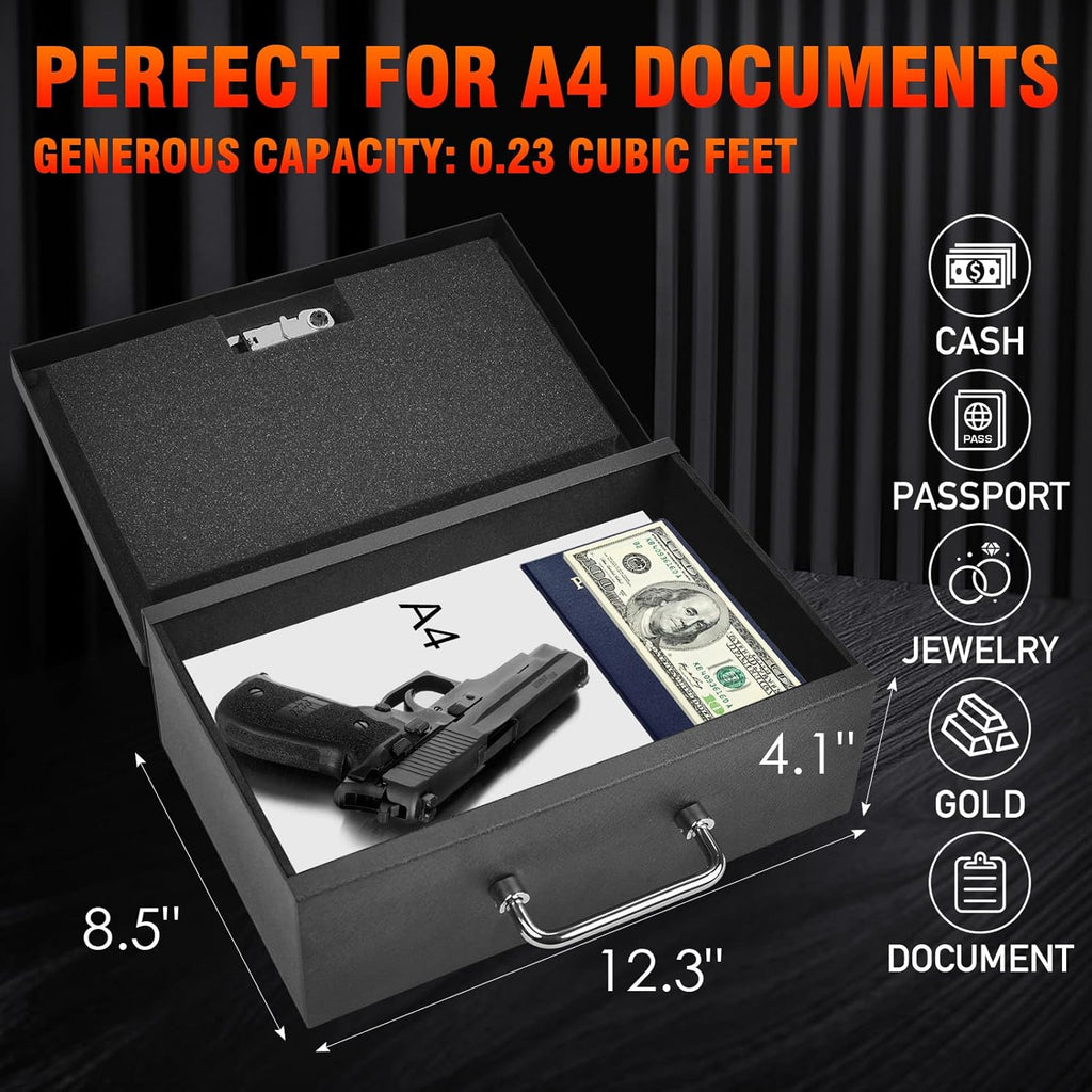 TOTOY Portable Fireproof Document Box with 3-digit Combination Lock, Safe Box for Valuables, Hand Held Storage Lock Box for Documents, Passport, Cash, Tablet