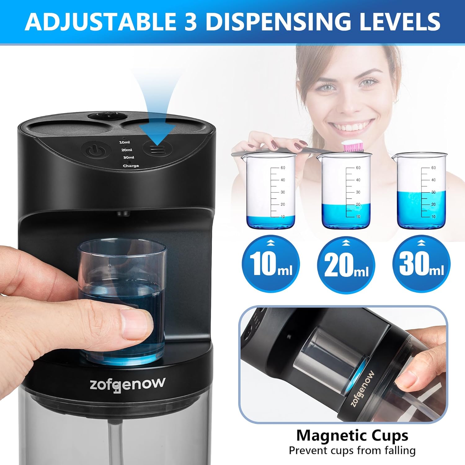 Automatic Mouthwash Dispenser for Bathroom,Bathroom Accessories 19.4 Fl Oz Dispensers with Magnetic Cups,Wall Mounted Dispenser,Suitable for All Age Groups,Black