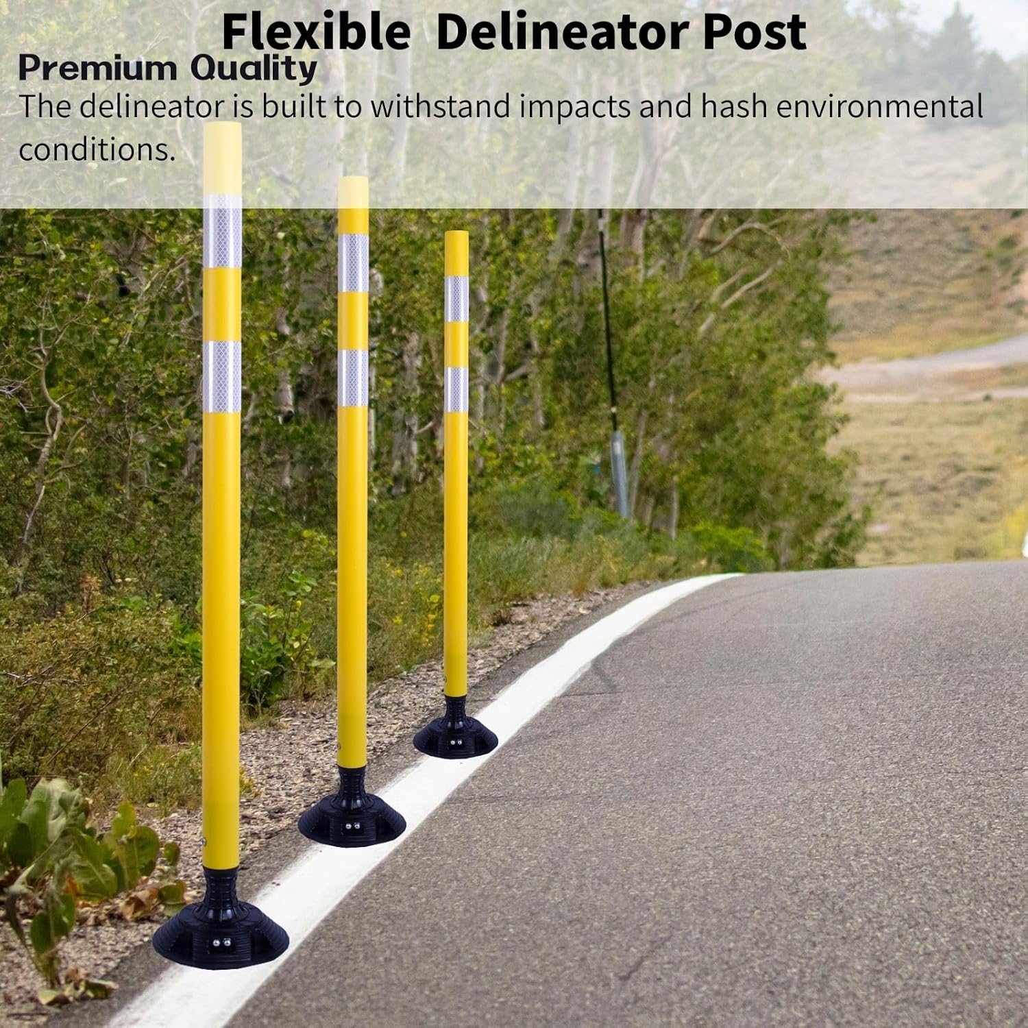 8 Pack Traffic Delineator Posts – High Visibility Reflective Safety Cones with Spring Base for Roadway, Parking, Garage, Construction Zones (Yellow, 48 Inch)
